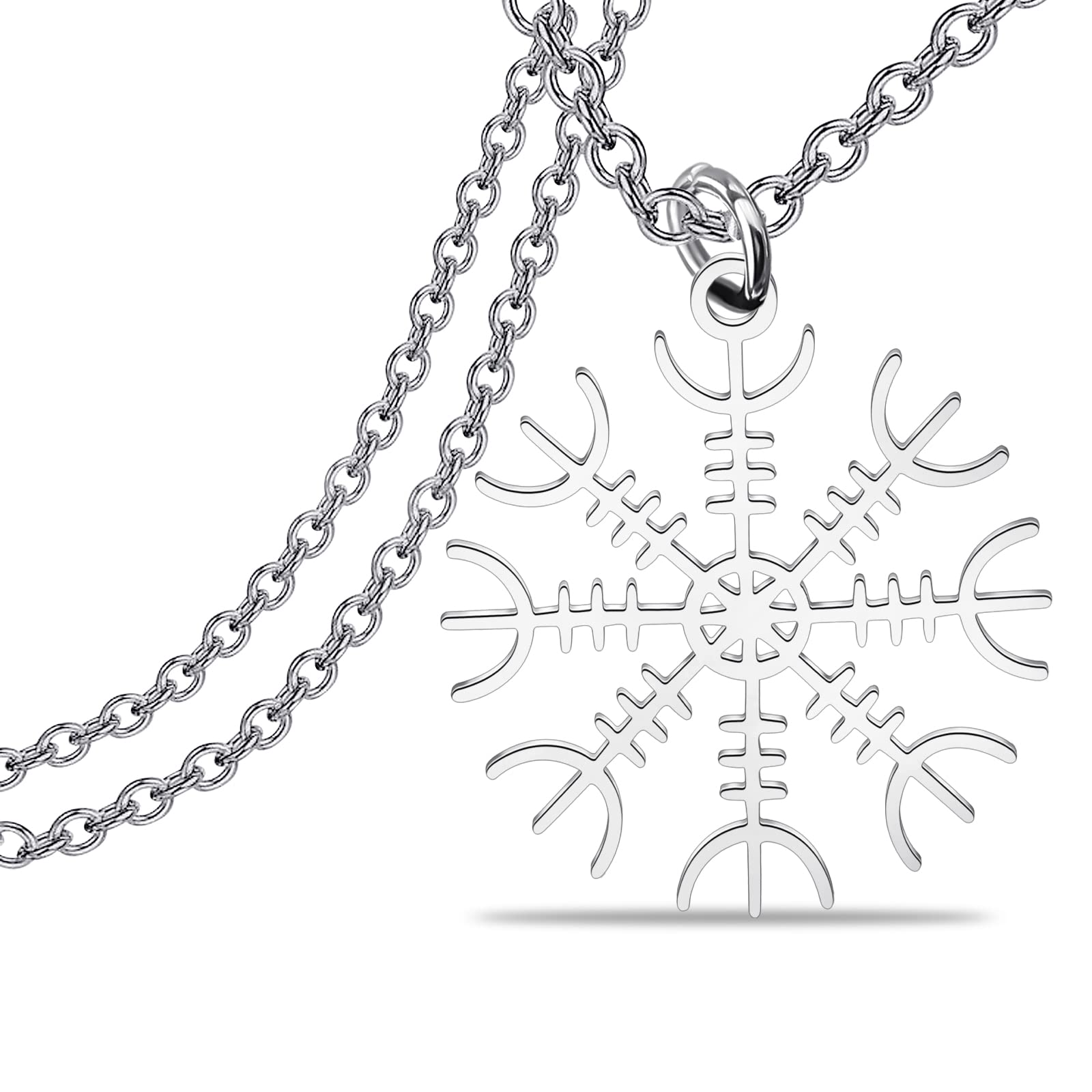 Collana Uomo Vichinga Con Ciondolo Elmo Di Awe Aegishjalmur - Gioiello In Acciaio Inossidabile, Simbolo Nordico Di Protezione, Con Sacchetto In Velluto - 3