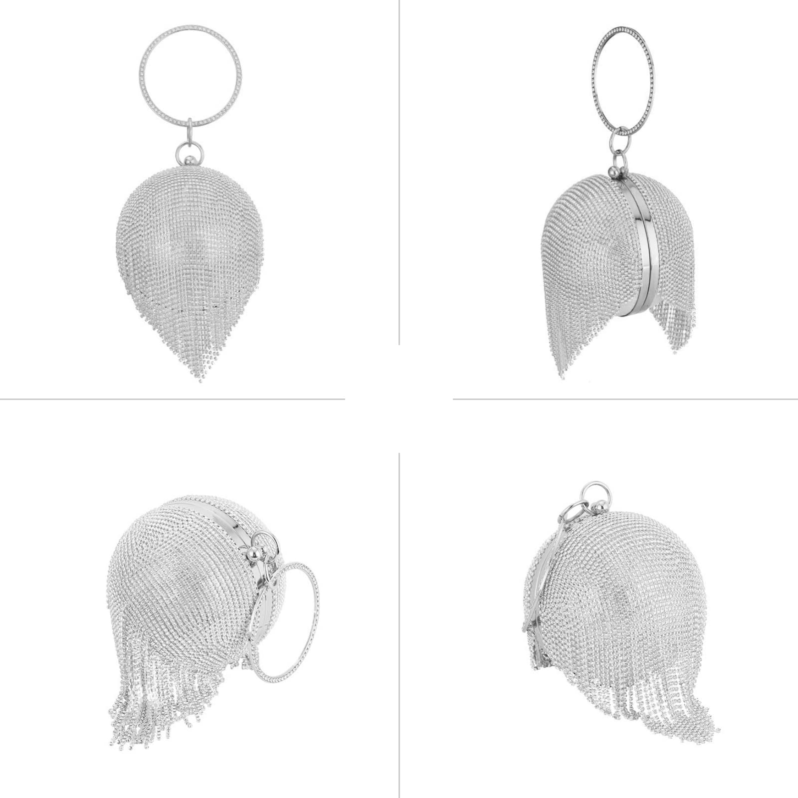 Bolso de Fiesta para Mujer Bolso de Mano de Noche de Cristal con Bola Redonda Diamantes de Imitación Clutch Bolso de Hombro Bolsos Bandolera para Fiesta de Graduación Banquete Boda Plata