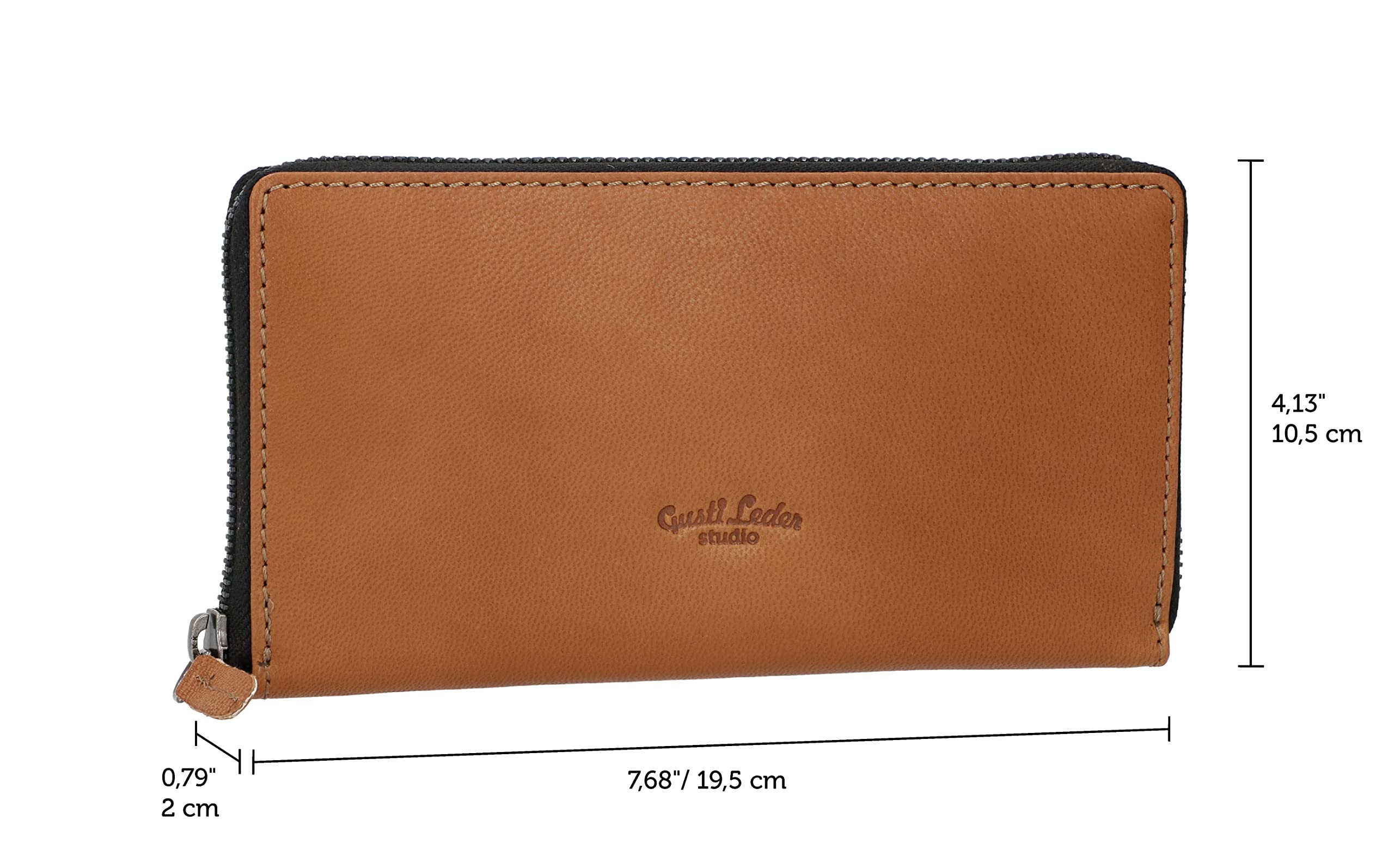 Gusti Cartera de Piel - Cara RFID Billetera Apaisada con Protección RFID Monedero con Muchos Compartimentos para Mujer Avellana Marrón Cuero