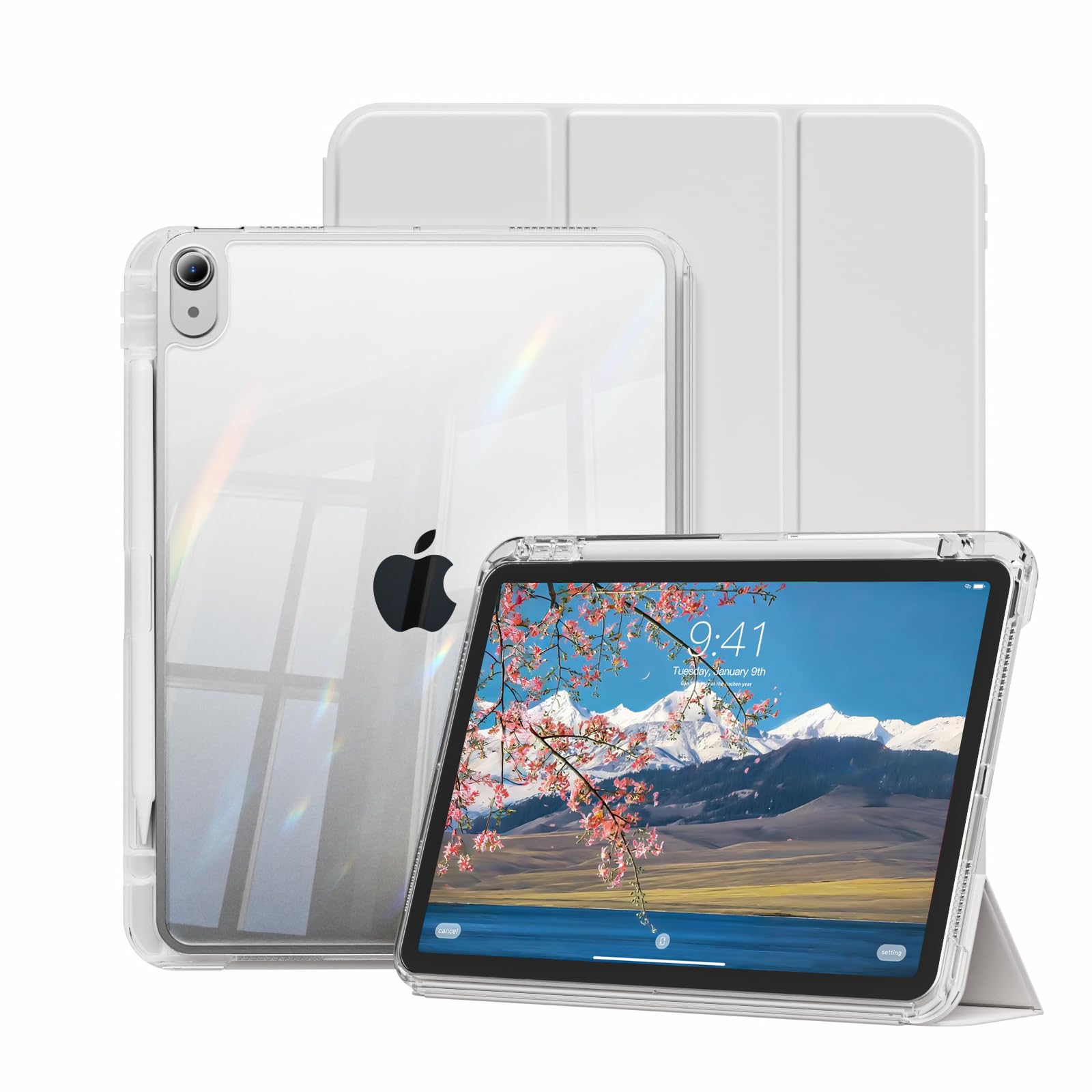 JKSML対応 iPad A16 ケース、iPad 11世代/10世代 11インチ 2025/10.9インチ 2022専用 取り外し可能な透明ケース 薄型軽量 耐衝撃・耐落下保護・耐黄変 ハイブリッドケース ハード背面とソフトフレーム Pencil対応 (グレー)