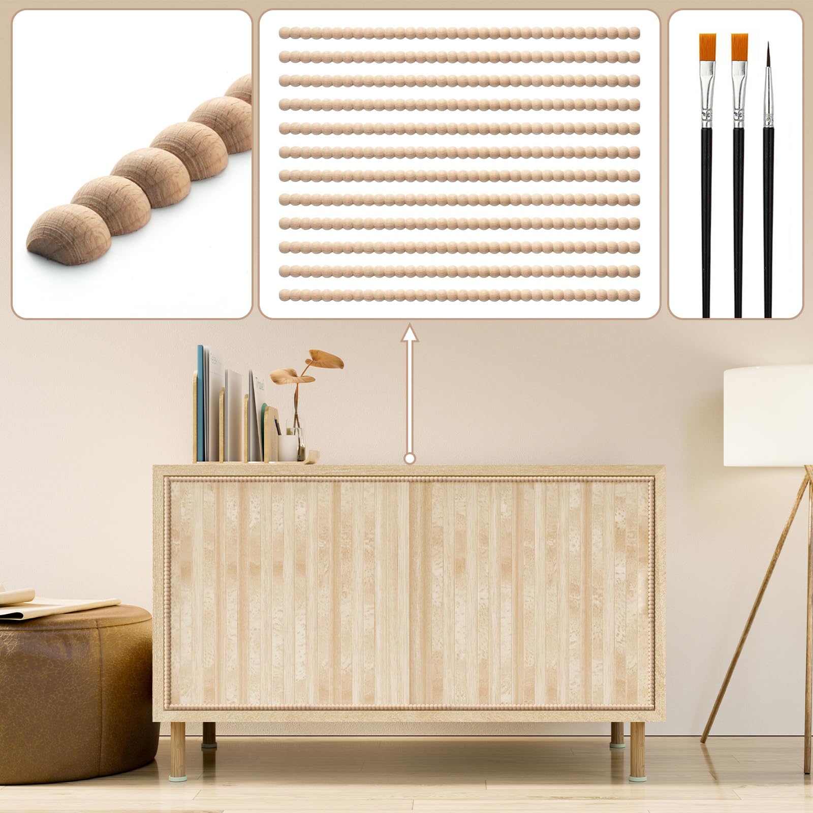 12 Piezas Molduras de Madera con Perlas, Madera de Haya sin Tratar, 40 × 1,4 × 0,7 cm, Listones Decorativos para DIY, Marcos, Pared, Muebles, Puertas y Ventanas (Pintable, Madera Natural)