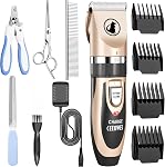 Ceenwes Pantoufles à faible bruit pour animaux de compagnie - Trimeur de chien rechargeable, outil de grooming sans fil avec guides de peigne, ciseaux, kits à ongles pour chiens, chats & Autres animaux poilus