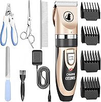 Ceenwes Low Noise Cordless Dog Clippers Rechargeable Pet Trimmer Kit with Combs Scissors for Dogs Cats Gold