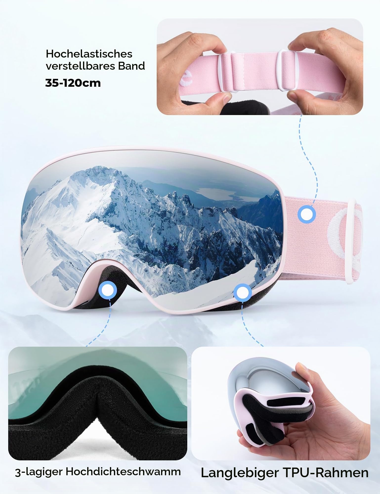 Skibrille Snowboardbrille Mädchen/Jungen UV-Schutz Anti-fog