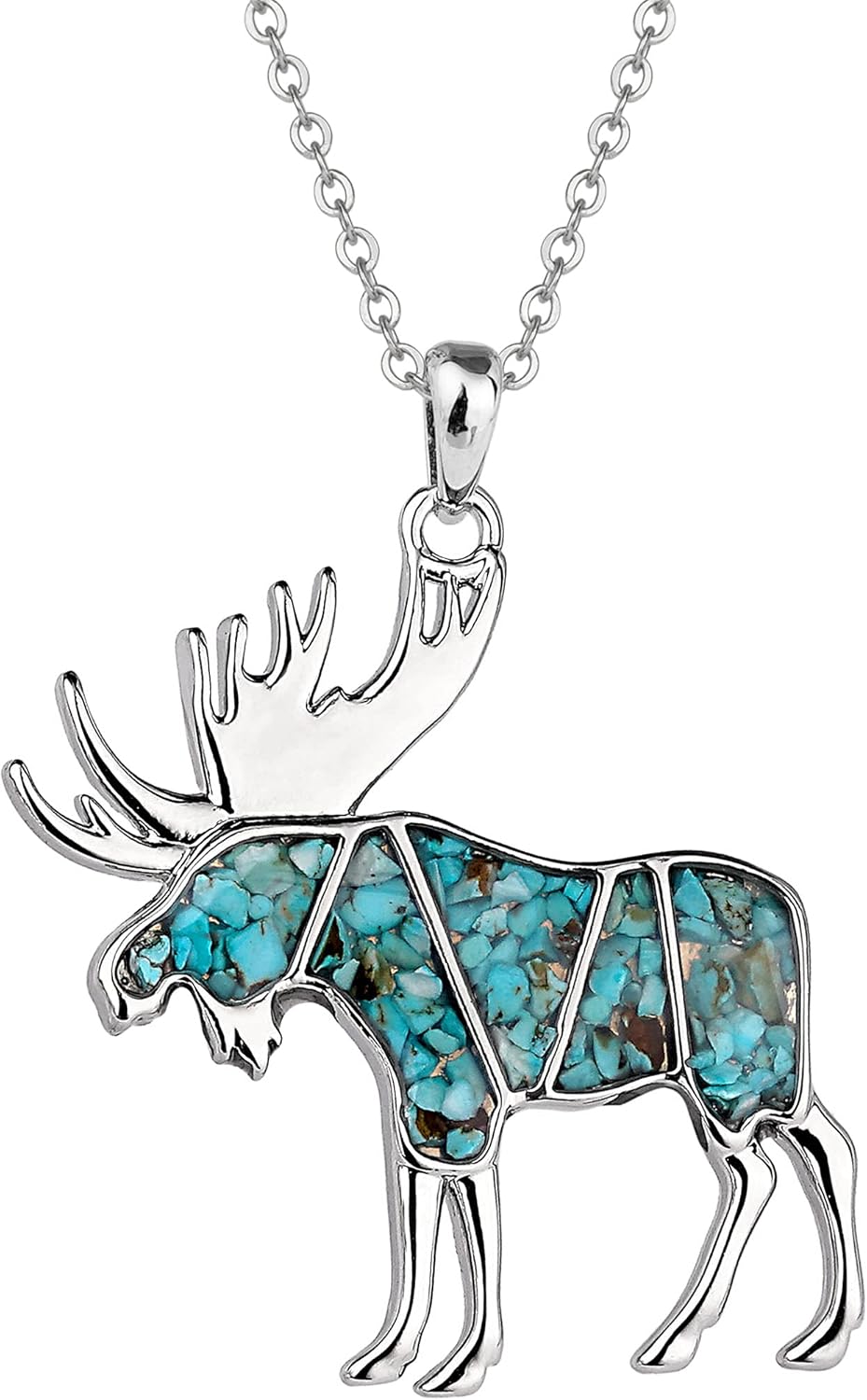 Lauren-Spencer Gemstone Animal Necklace Turquoise Tiger's Eye Tumbled Chips Animal Pendant Necklace Bear Moose Goat Deer Elk Necklace Wildlife Nature Jewelry Gift for Women Men