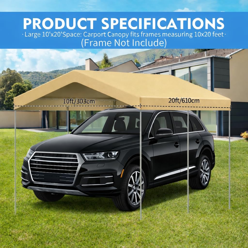 Carport Canopy Cover - 10x20 ft Waterproof -3