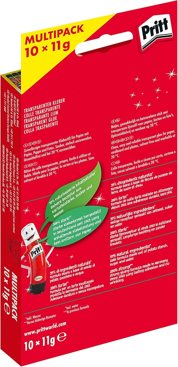Pritt Colla stick multipack, scatola pieghevole, 6 x 10 x 11 g, stick di colla in pratica confezione multipla, ideale per ufficio, scuola e bricolage