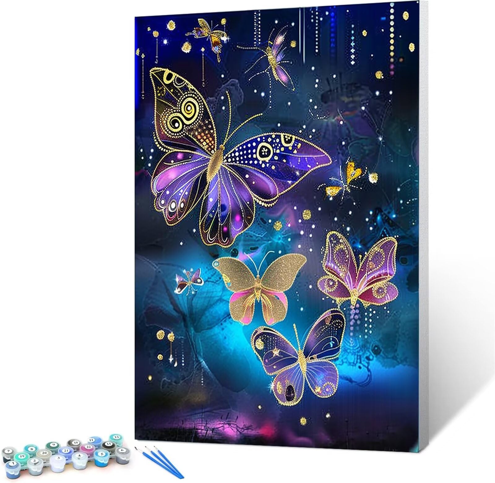 Muyohix Pintura Por Números Para Adultos – Mariposa Negra Y Flores 40x50 Cm, Con Pintura Acrílica Y 4 Pinceles