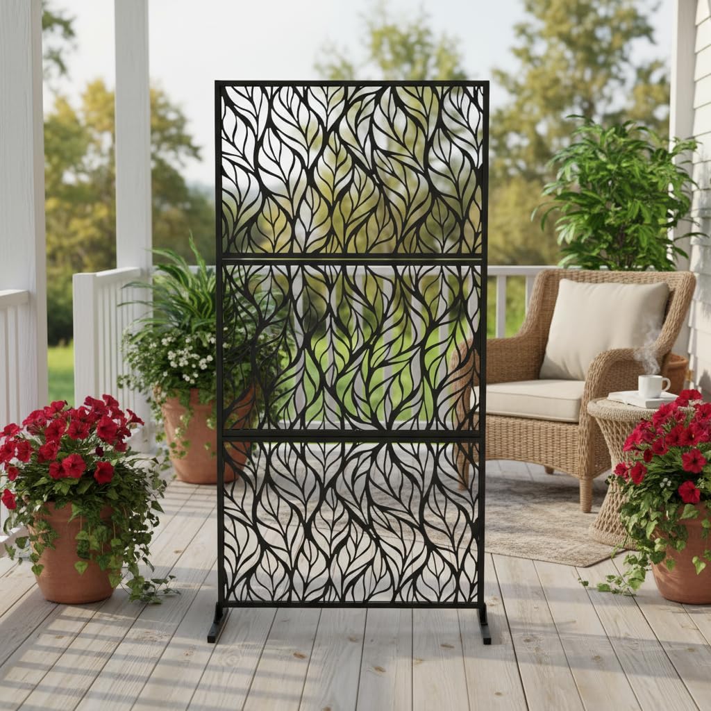 6FT Metal Privacy Screen, Decorative Privacy Fence and Room/Garden Divide, Weatherproof Freestanding Modern Privacy Fence for Patio, Deck, Backyard & Balcony (72" H×36" W)