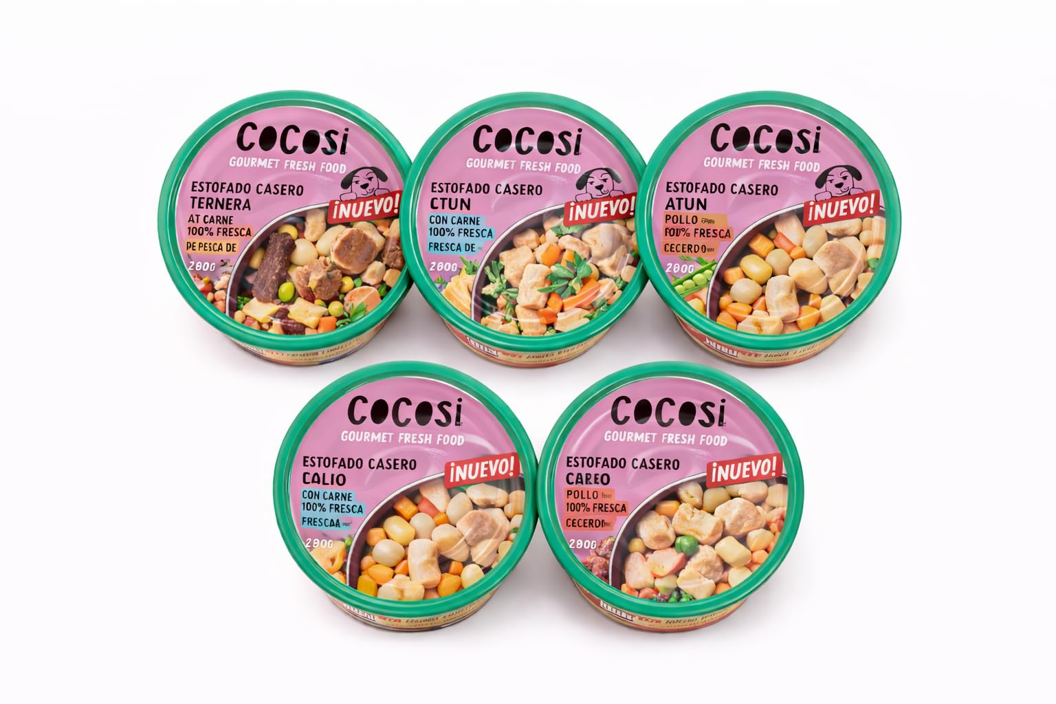 Cocosi Estofado Casero Pack 5 Sabores – Comida Semi-Húmeda Natural para Perros – 5 x 280g – Ternera, Atún, Pollo, Pato y Cerdo – Gourmet Fresh Food