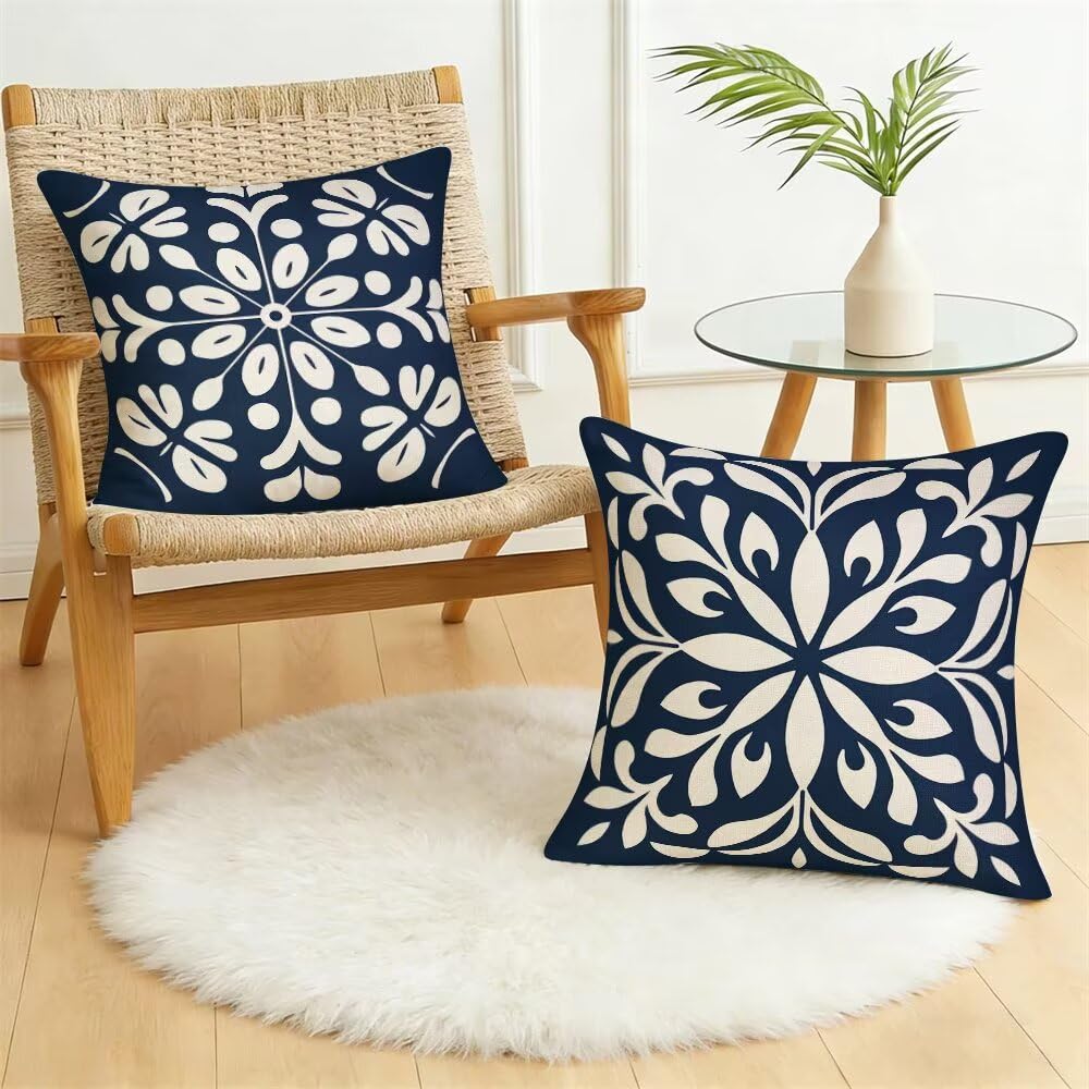 Federe Cuscini da Esterno Impermeabili 65x65 Blu Intenso Copri Cuscini per Divano Boho Federa Cuscino Moderno Decorativi Copricuscini per Divano Giardino Patio Soggiorno Copricuscino Set di 2 (IU269)