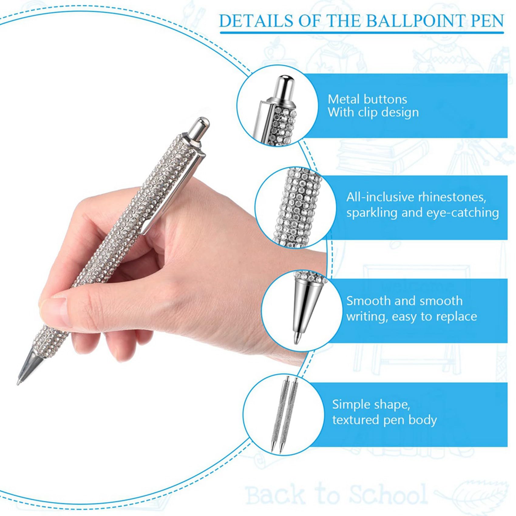 24PZ Cute Pen Bling Penne Regalo di Strass di Natale Penne un Sfera nel Metallo Penne di Scintillanti Stile C