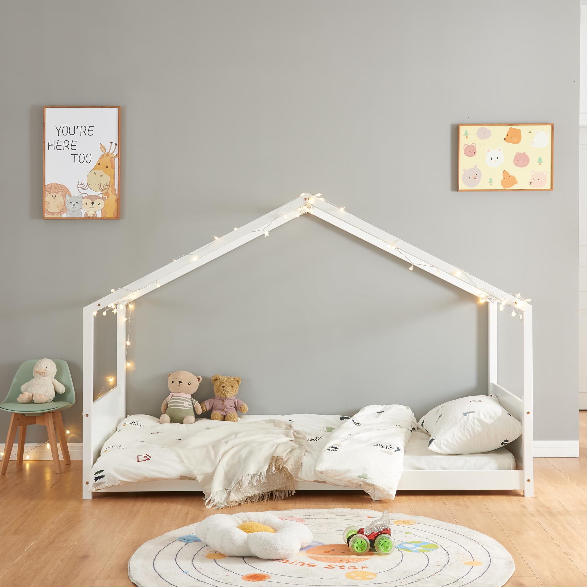 Letto A Casetta In Legno Di Pino Per Bambini - 90x200 Cm Stile Montessori, Naturale E Spazioso - Foto 7