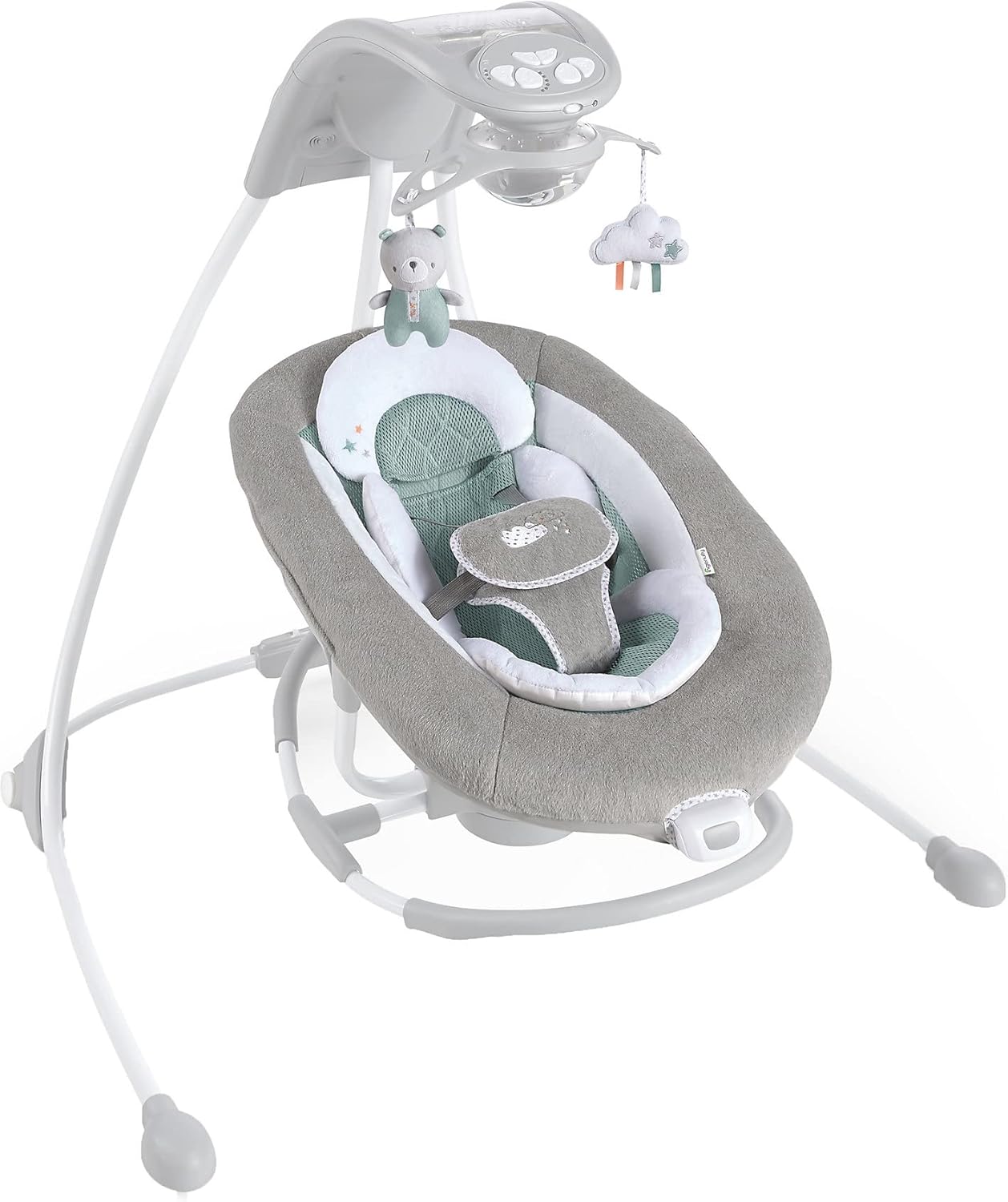 Ingenuity InLighten 2-in-1 Baby Swing & Rocker - Cool Mesh Fabric, Vibrations, Swivel Infant Seat, Nature Sounds, Light Up Mobile - Pemberton
