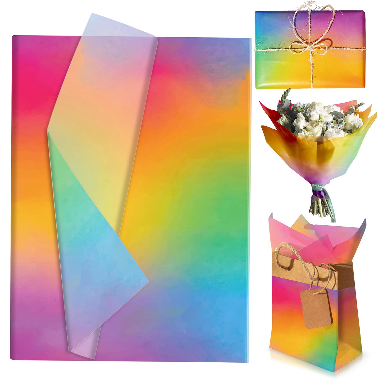 50 Sheets Rainbow Gradient Tissue Paper for Gift Wrapping, 35x50cm Tissue Paper Bulk for Gift Bags, Gift Packing Paper Wrapping Paper Sheets for Crafts DIY Art Wedding Birthday Baby Shower Party Favor