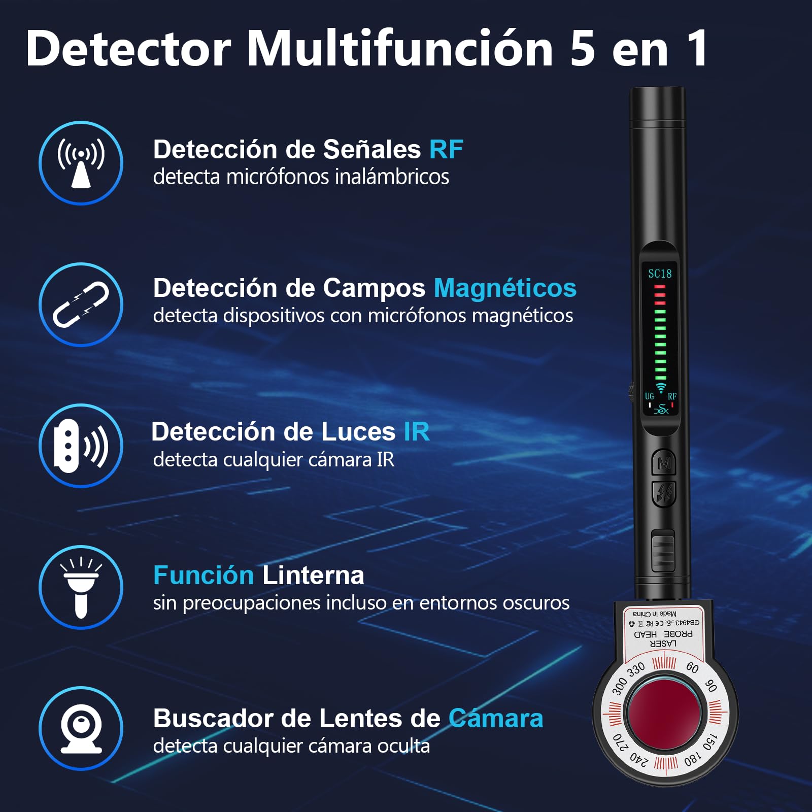 Detector de Camaras Microfonos Ocultos, Detector de Cámara Antiespía Detector de Rastreador GPS, RF Inalámbrico Detector para Automóvil, Oficina, Hotel
