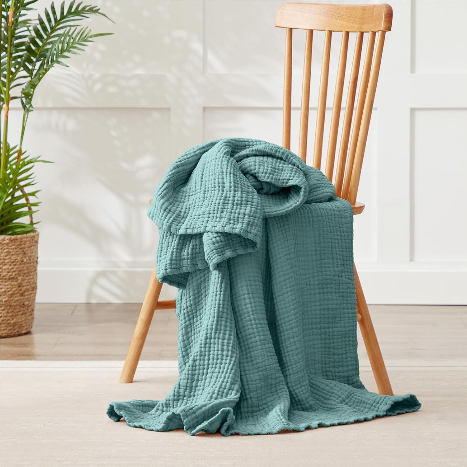 100% Cotton Muslin Blanket Large 50" x 70", 6 Layers Breathable and Lightweight Cotton Throw Blanket for Bed and Couch, Soft Quilt Bedspread, Gauze Blanket for Adults All Season, Teal