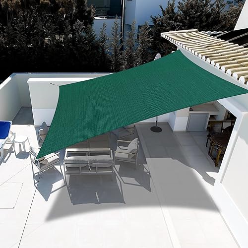 SHADE SPRING Rectangle Sun Shade Sail UV Blocking Canopy 185GSM Awning for Outdoor Patio Garden Backyard (12'×16', Dark Green)