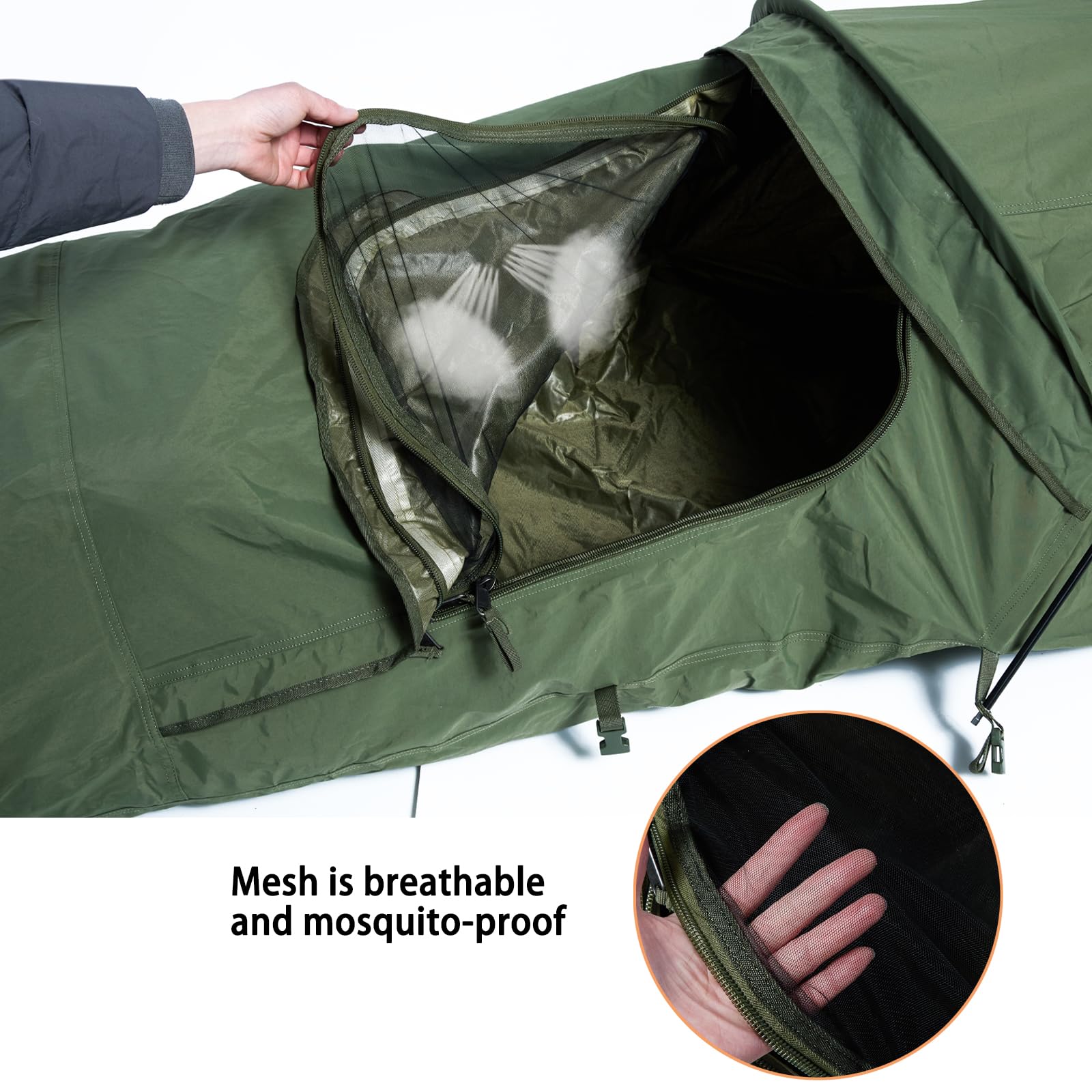 MT Militärisches Versteck Bivy Cover Stealth Kompaktes einpoliges Zelt für modulare Schlafsäcke mit Moskito-Insektennetz, wasserdicht, atmungsaktiv, Außenhülle, minimalistischer Unterschlupf