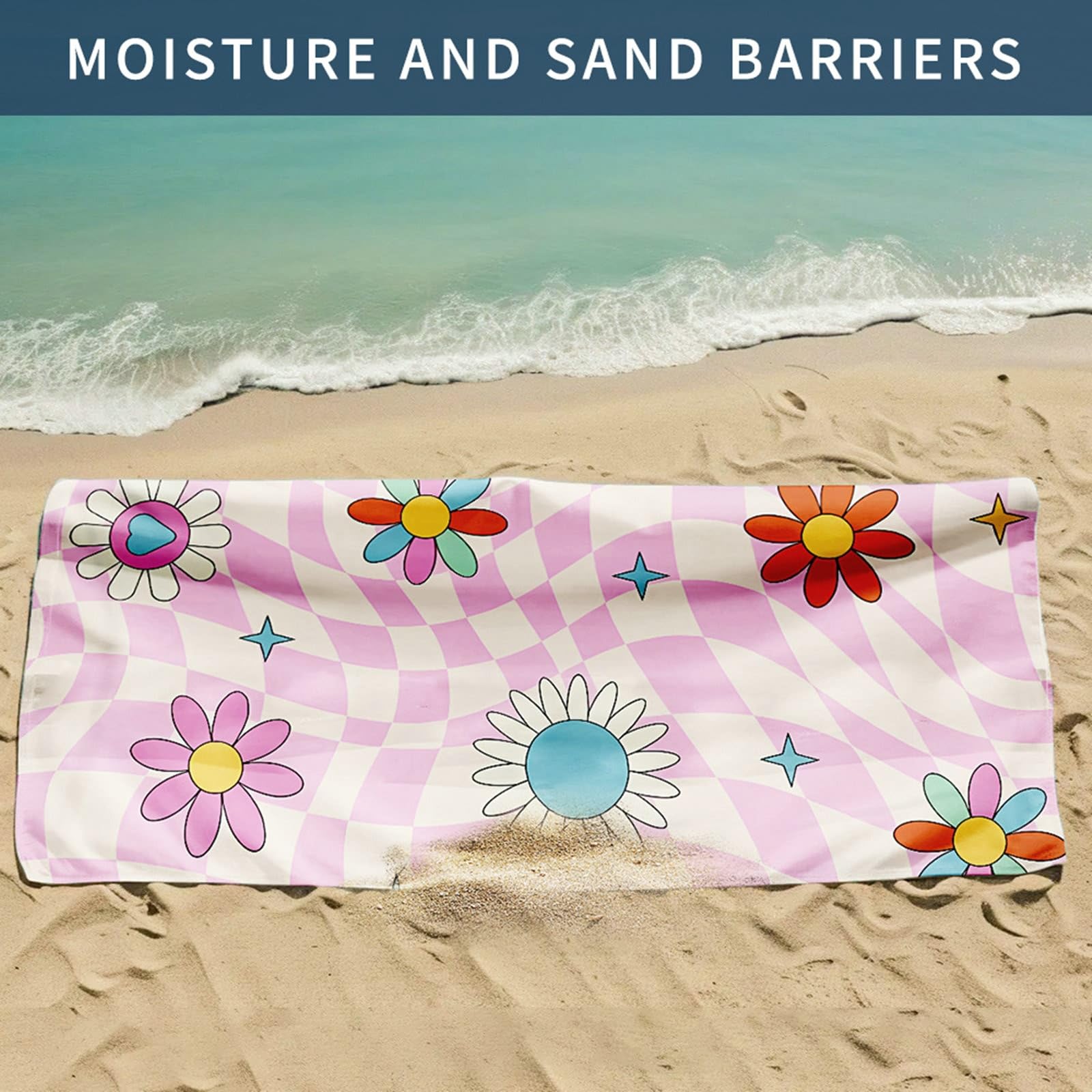 AMDXD Toalla de baño 80 x 160 cm, impresa con rejilla y estampado de flores, toalla de playa, microfibra, suave y fácil de limpiar, toalla deportiva adecuada para camping, gimnasio, playa, multicolor