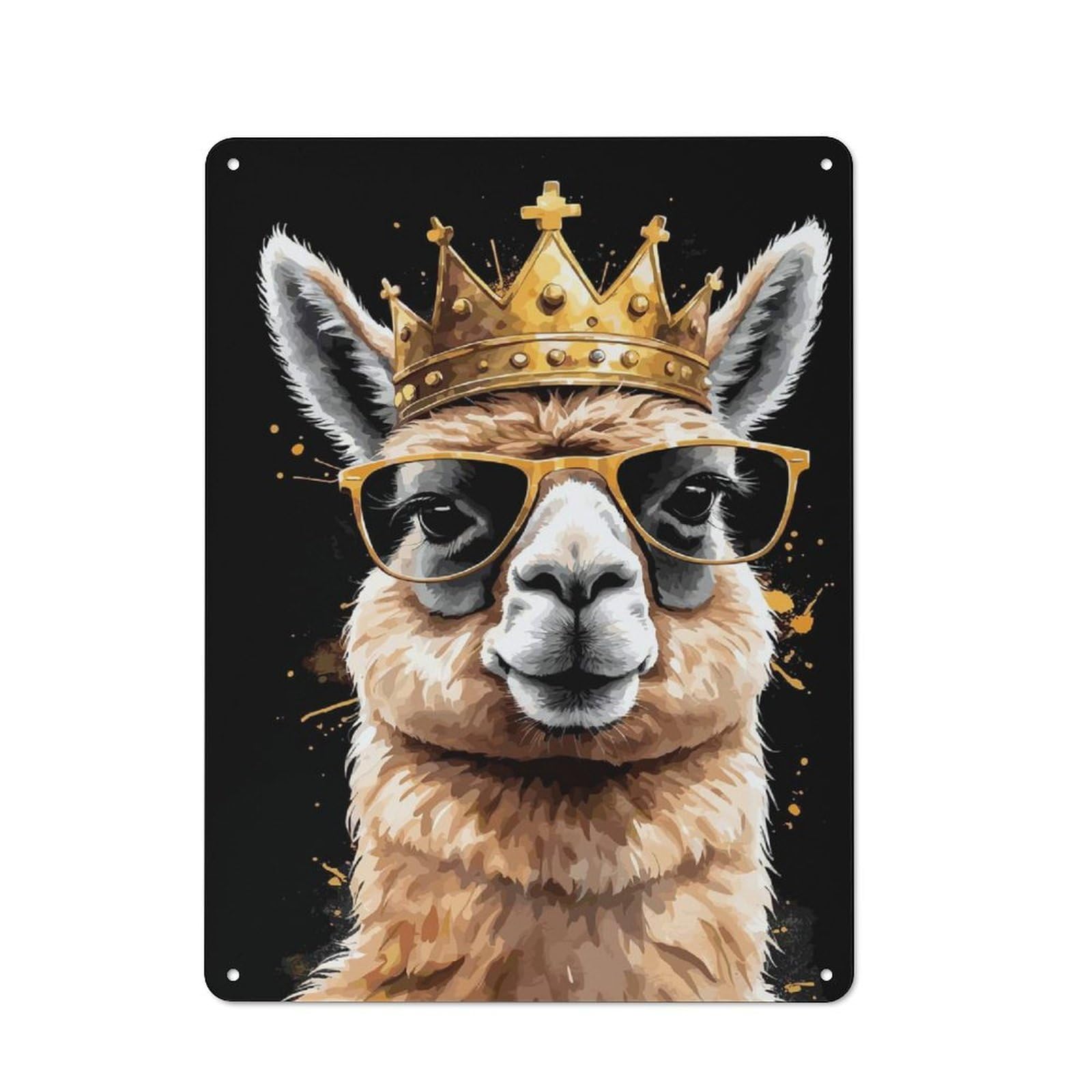 Junmoney Style-4 Llama King With Sunglasses Rustic Metal Wall Sign 40X30cm For Bar Or Restaurant, A Decorative Metal Sign For Bars And Restaurants