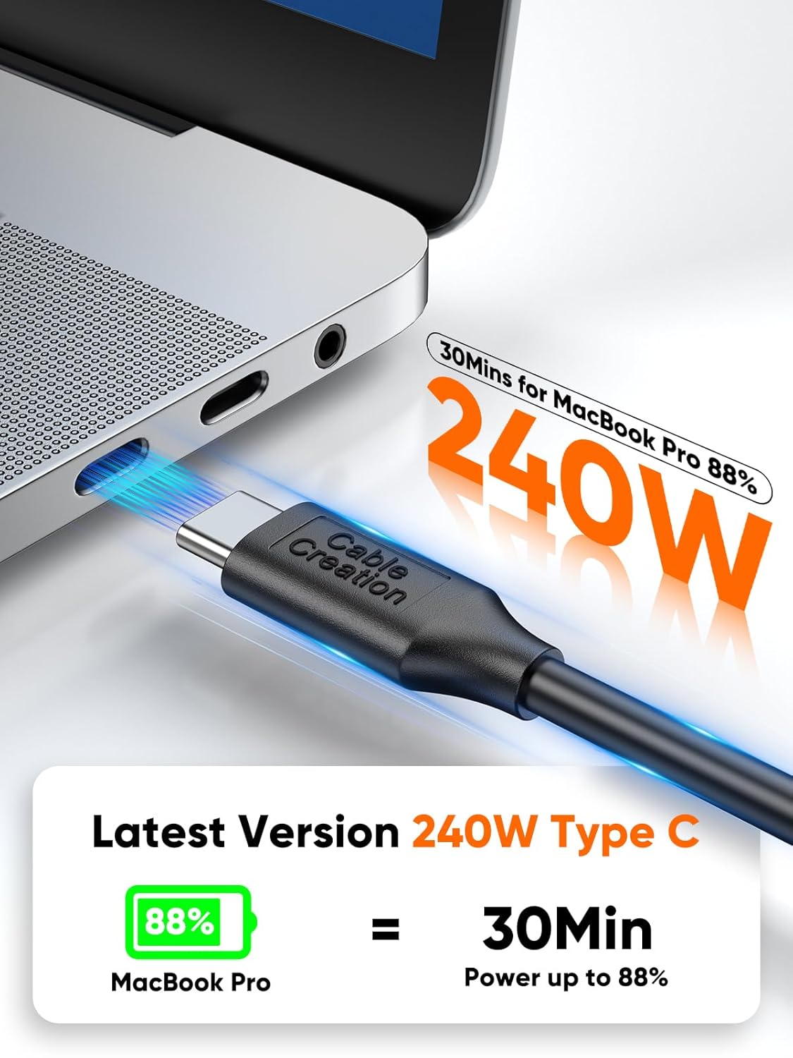 CableCreation USB C Short Cable 0.5ft,USBC Monitor 8K@30Hz/4K@120Hz, 240W Type C Charging,20G USBC Data,USB C 3.2 Gen 2x2 for Thunderbolt 4/3,Cellphone, Laptop, Android Auto, Carplay,iPhone 15/16/17 0.5FT-Straight 20G