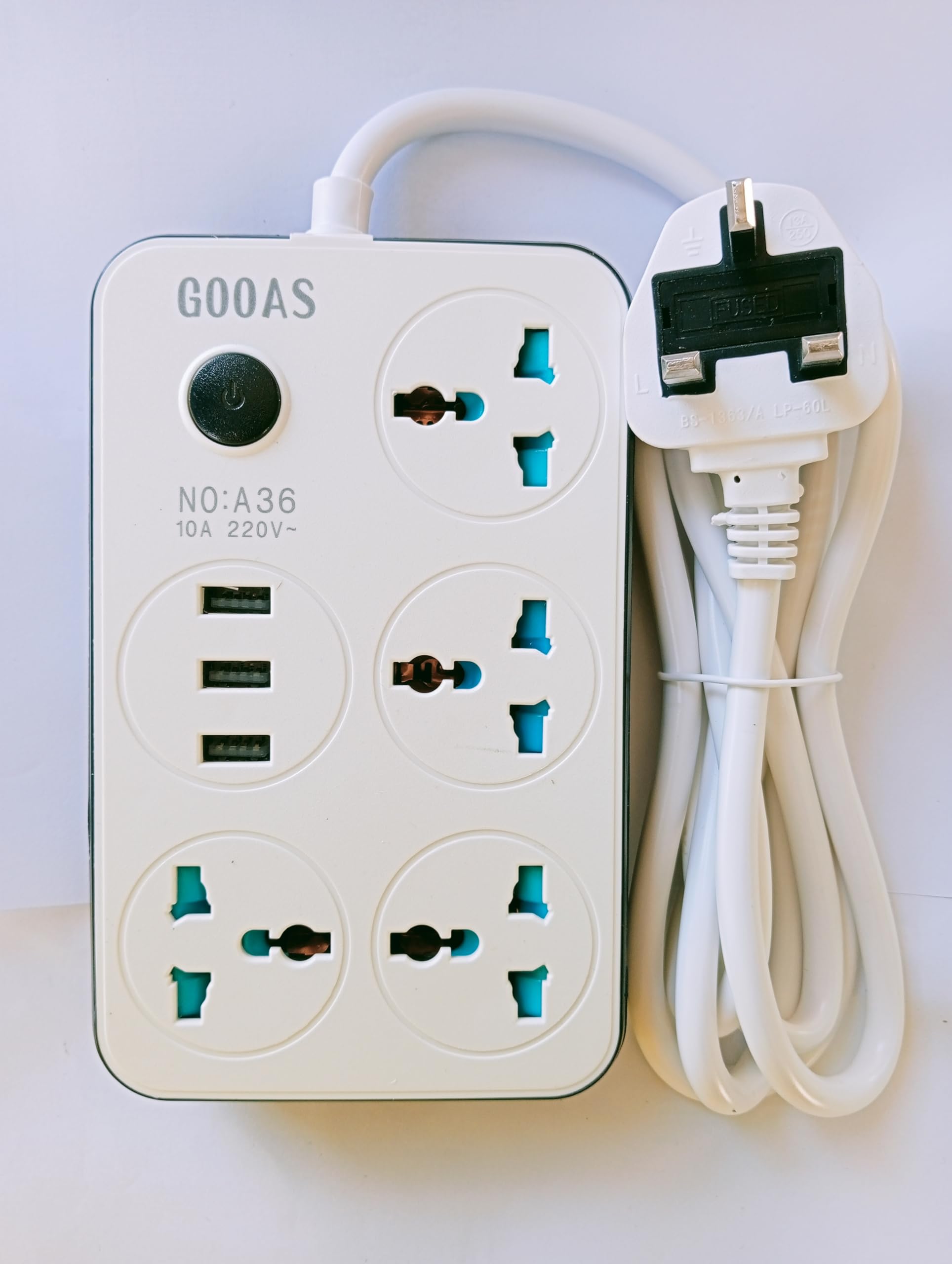 OR Universal Extension Lead with Multiple Function, UK 3 Pin Socket Outlet with 4 Gang | 3 USB Port | 3 Pin UK Plug With Fuse, 2M Electric Socket Mains Strip for Home,Kitchen,and Office (White)