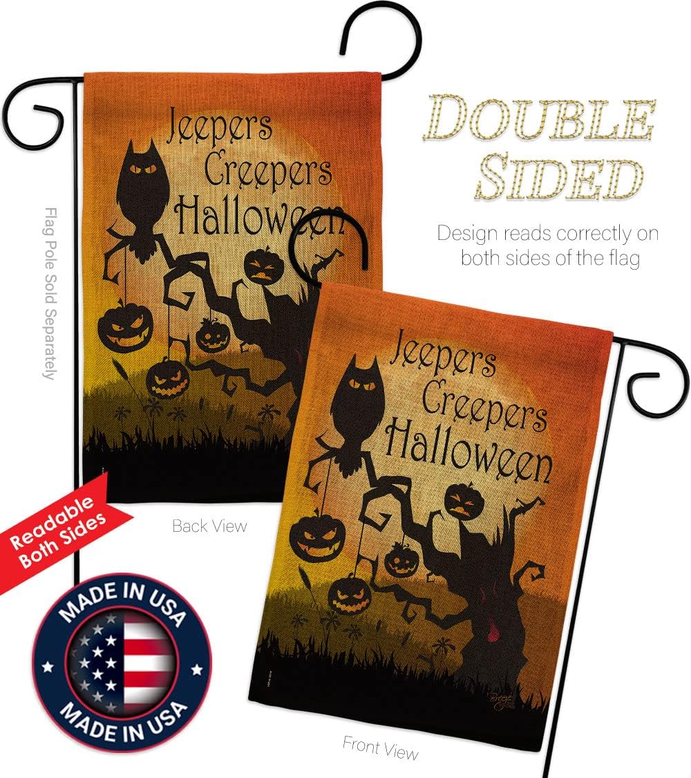Jeepers Creepers Garden Flag - Fall Halloween Witch Trick or Treat Spooky Night Black Cat Season Autumntime Pumpkin - House Decoration Banner Small Yard Gift Double-Sided Made in USA 13 X 18.5