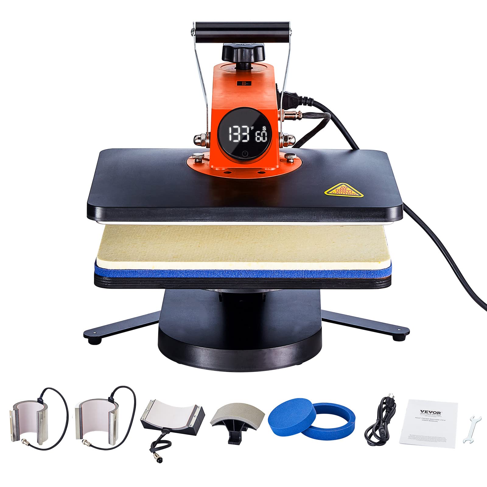 VEVOR Pressa di Calore Oscillante Multifunzione 42 x 40 x 39 cm Macchina per Sublimazione 6 in 1 Pressa di Calore con Testata a 360° per Magliette/Cappelli/Tazze/Progetti di Trasferimento di Calore