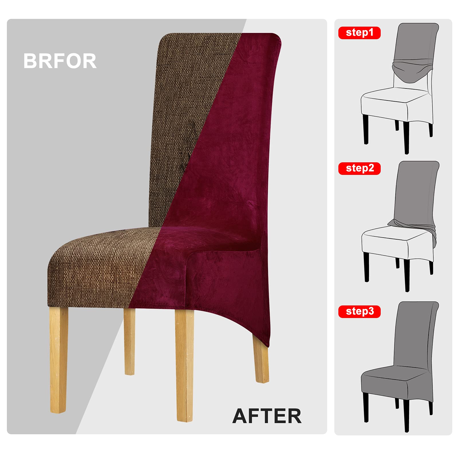 YZFZP Stuhlhussen, dehnbar, Velours, für Esszimmer, Hotel, Stoff, Bordeaux, 6 Stück