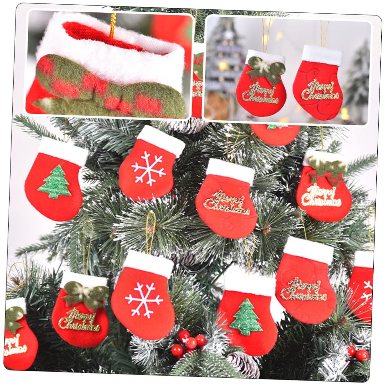 ABOOFAN 5 Sätze Schöner Anhänger Weihnachtsdekorationen Dekoriert Weihnachtsstrümpfe Kleine Weihnachtsstrümpfe Aus Filz Strümpfe Weihnachten Mini-strümpfe Stoff Rot 16 Stück * 5