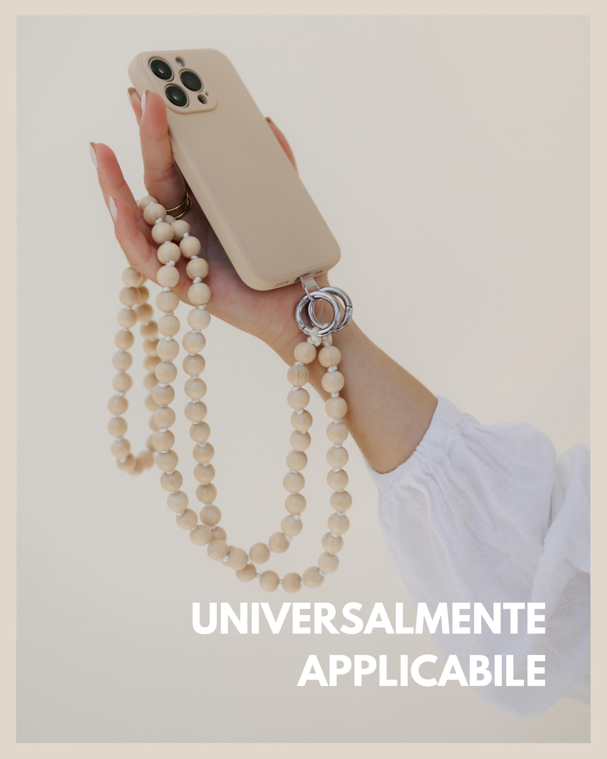 GD GOOD.designs Catena per cellulare con perline - Cinghia universale con patch per ogni custodia per cellulare | Cinghia per cellulare da indossare (lunghezza 130 cm)
