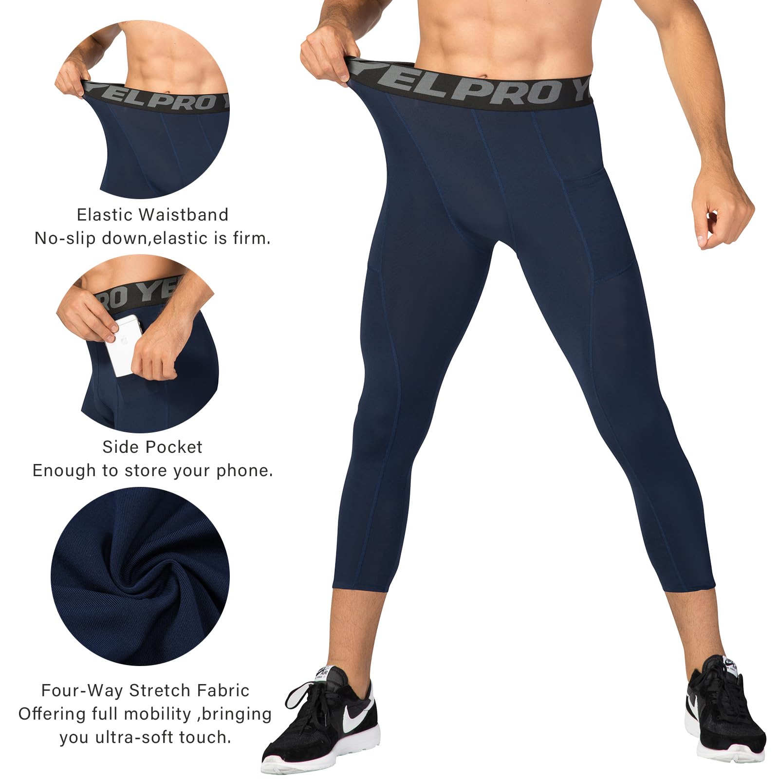 HomyComy Legging Homme,Running Pantalon Sport Collant Séchage Rapide Baselayer Long Tight pour Gym Jogging Cyclisme