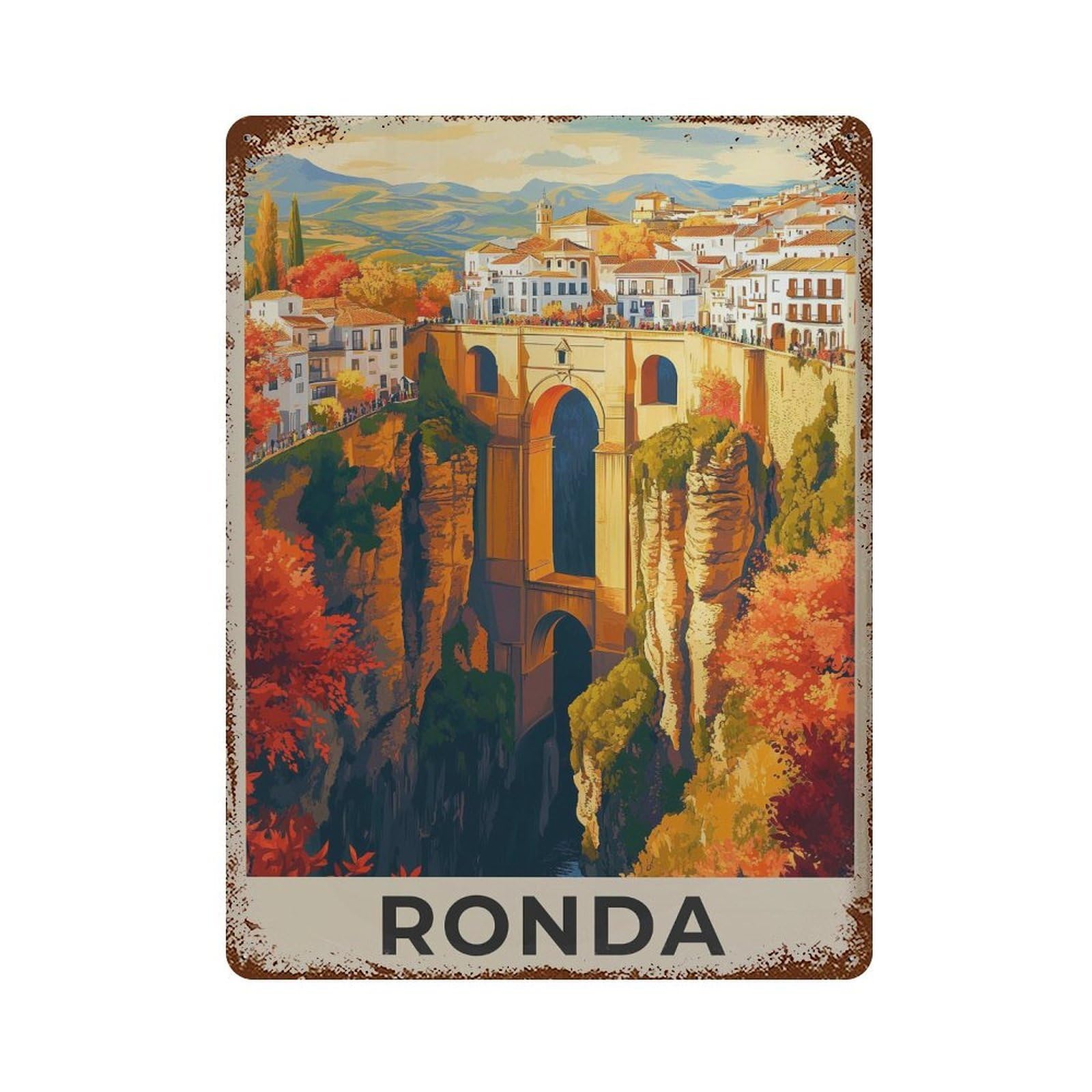 xiaoxiaoshen Ronda Spain Travel Iberian Landscape Wall Decor Art Metal Tin Poster Modern Home Decor Art Home Bar Shop Decorations Vintage Sign 40x30cm