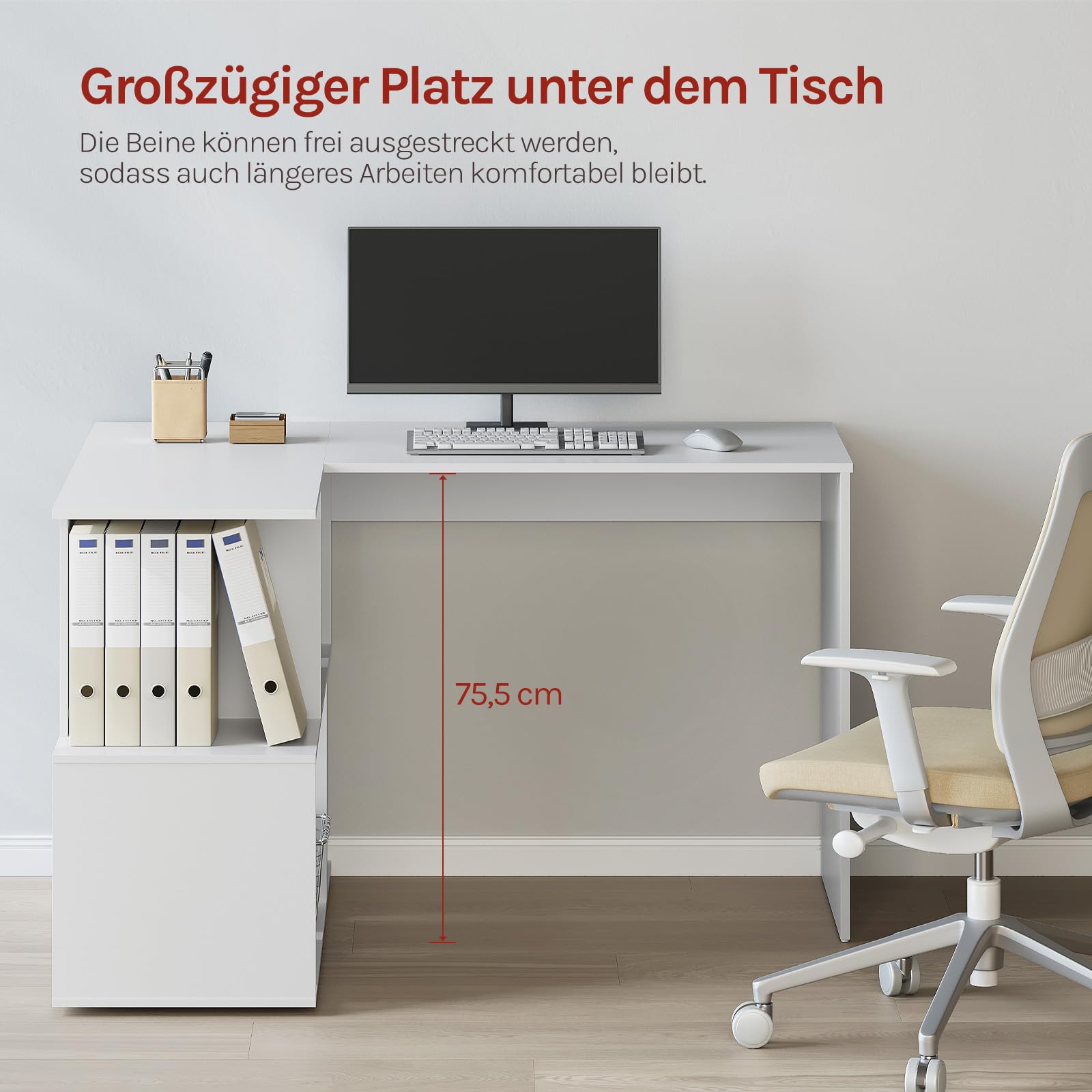 WOLTU Schreibtisch L Form, Eckschreibtisch mit Stauraum, 120x100cm, Bürotisch, Computertisch mit Ablagefächern, PC Tisch, Winkelschreibtisch, Arbeitstisch für Büro Arbeitszimmer, Weiß