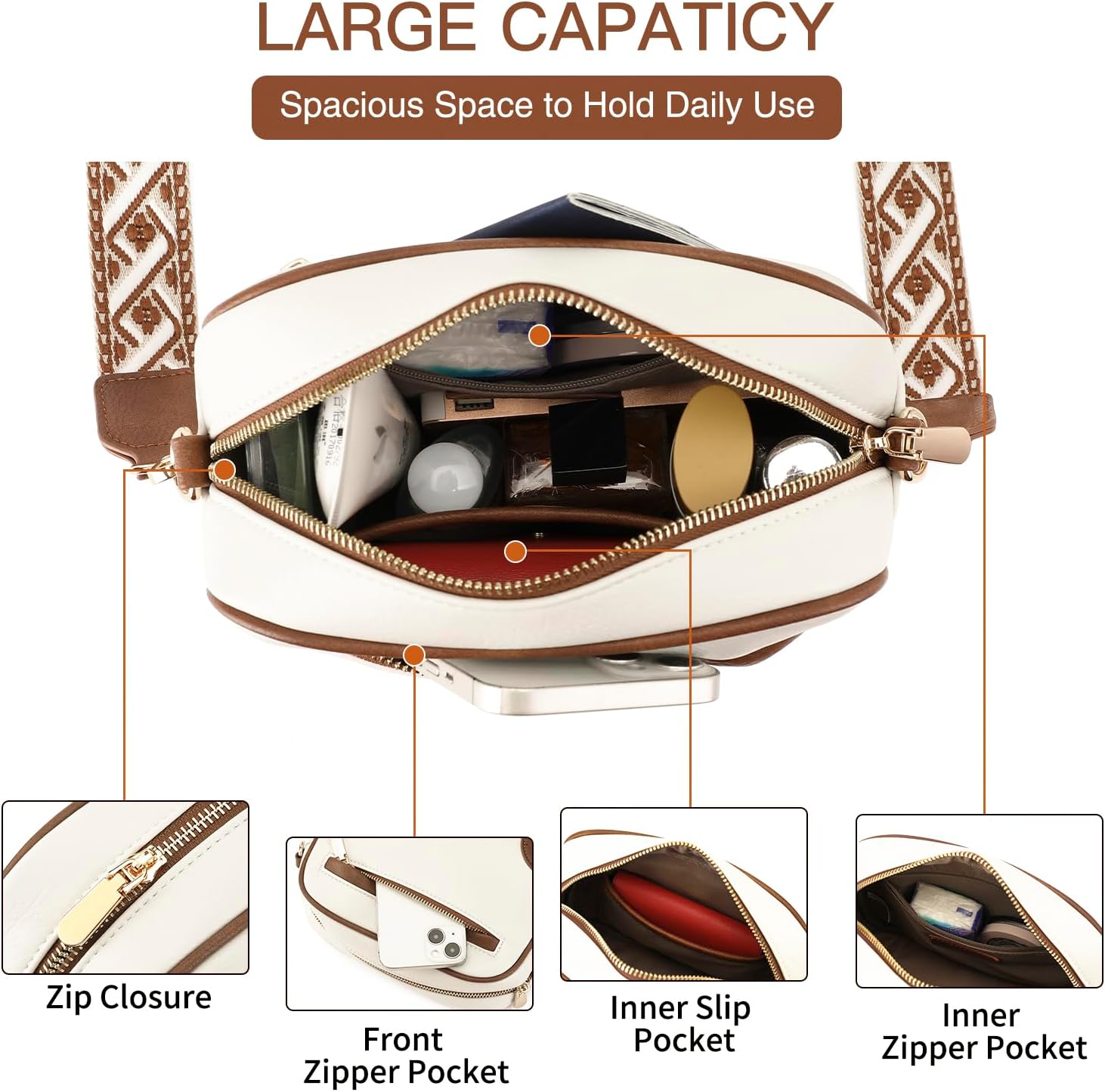 GAEKEAO Small Crossbody Bags for Women Vegan Leather Wide Strap Trendy Design Camera Bag Purse Shoulder Handbag Travel - Image 4