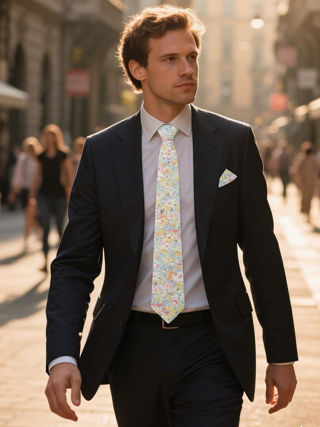 Mantieqingway Floral Ties for Men Cotton Skinny Flower Neckties with Handkerchief Mens Floral Tie for Wedding Graduation