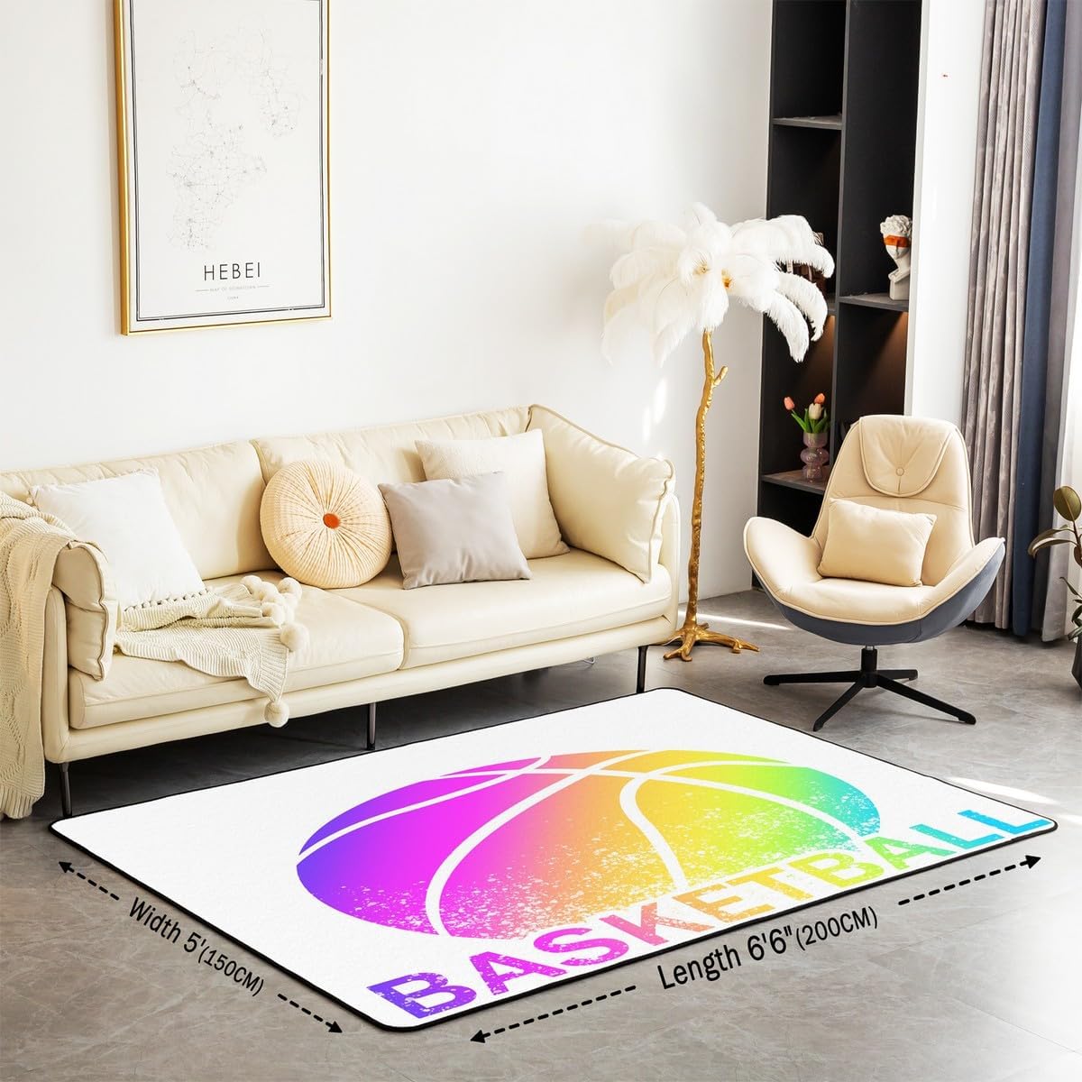 Basketball Rugs for Living Room Bedroom Kids Sports Theme Area Rug 5'x7' 3D Basketball Games Decorative Carpet for Boys Girls Purple Blue Decor Floor Mat