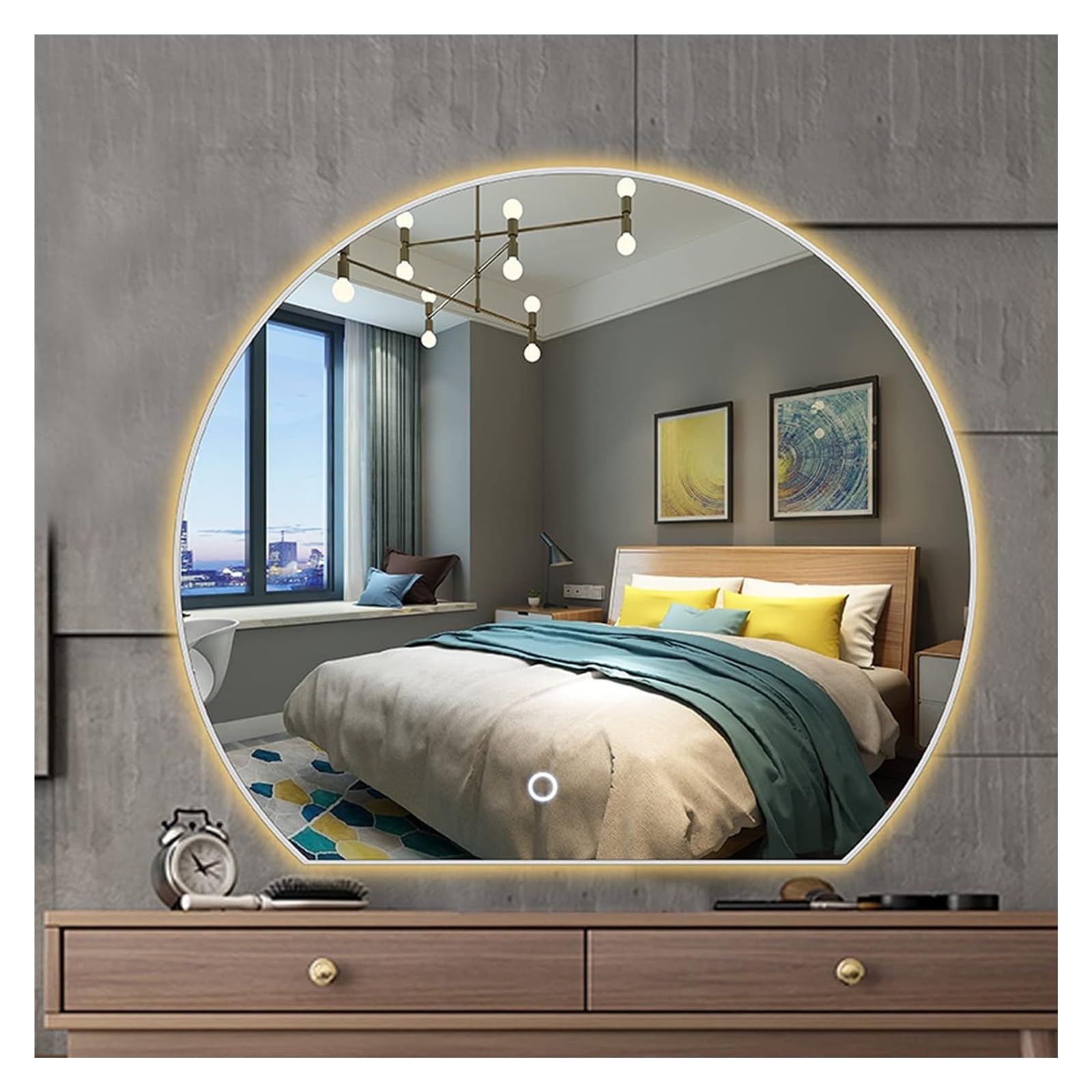 BKSXSOP LED Wall-Mounted Bathroom Mirror, Smart Half Circle Vanity Mirror with Adjustable Lighting, Illuminated Dresser for Makeup and Grooming, Modern Design