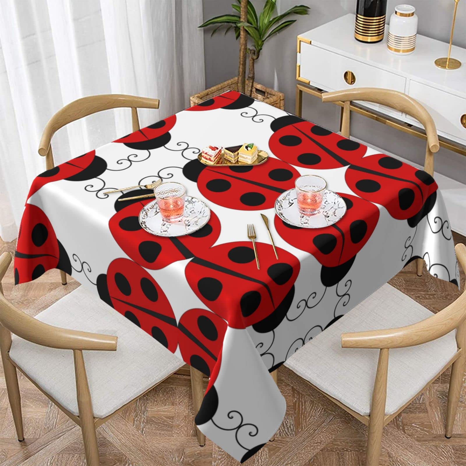 Lawenp Ladybug Square Wrinkle-Free Table Cloth Cover Table Decorative for Wedding Dinning Party Banquet Tabletop