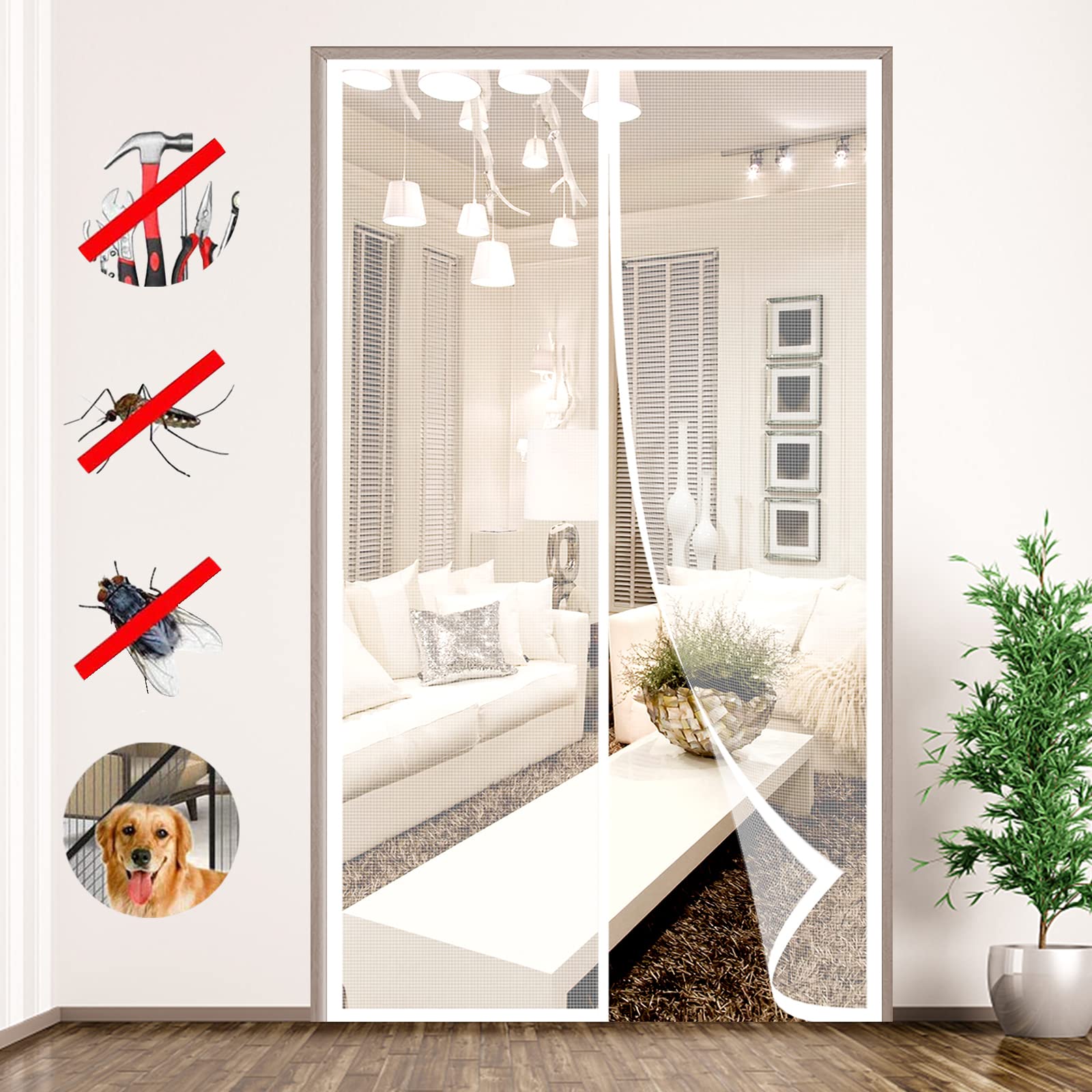 Magnetisches Fliegengitter Für Türen – 70x190 Cm, Weiß, Ohne Bohren, Mit Klebeband, Für Balkon, Wohnzimmer & Auto