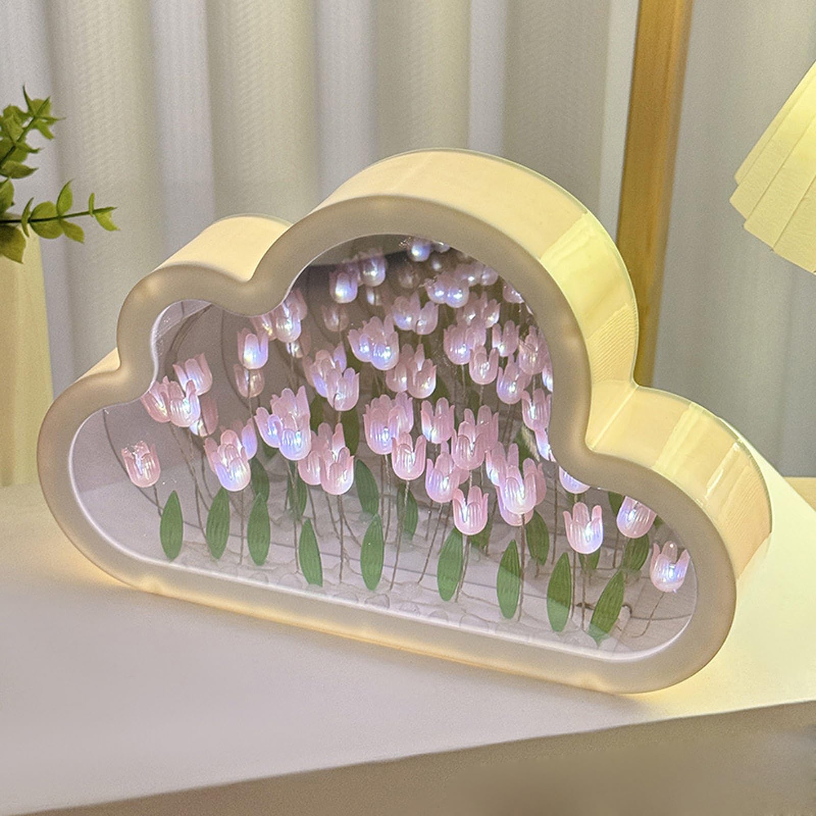CHENRI Forever Infinite Cloud Mirror Tulip Lamp, DIY Cloud Mirror Light Decorative Night Lamp for Bedroom (Pink)
