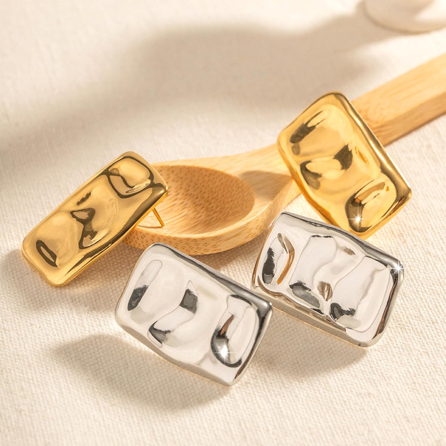 925 Sterling Silver Chunky Gold Rectangle Stud Earrings for Women| Dainty Thick Stud Earrings | Geometric Square Earrings | Minimalist Geometric Earrings Gifts Jewelry for Women - Image 6