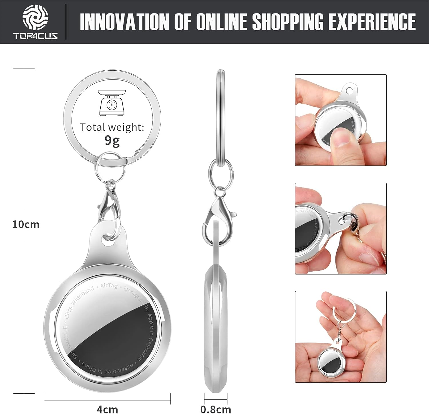 top4cus keyring case compatible with airtag protecter shiny tpu silver