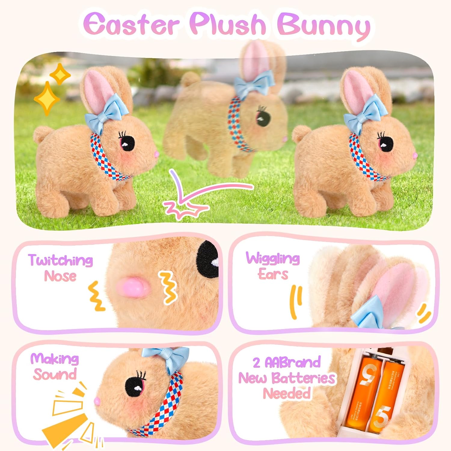 CatchCute Plush Toys Interactive Realistic Walking Bunny Toy Set with Leash and Mesh Storage Bag,Stuffed Bunny with Princess Jewelry Accessories,Perfect Thanksgiving Birthday Gifts for Kids