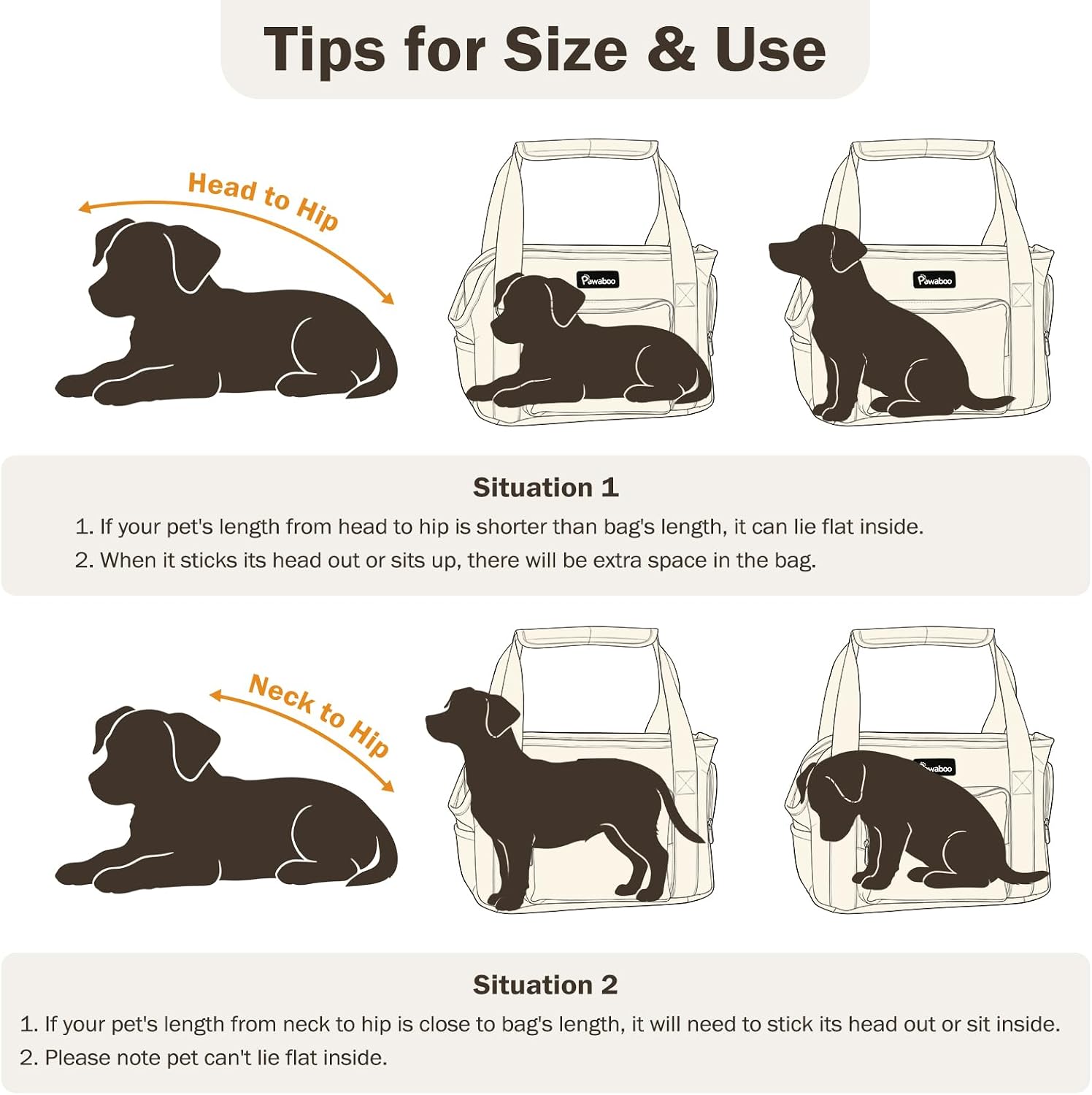Condition photo showing New/Like New for pawaboo dog purse carrier, airline approved soft sided pet carrier for small dogs cats rabbits with large pockets, safety leash, soft cushion, breathable dog travel carrying tote bag with mesh window