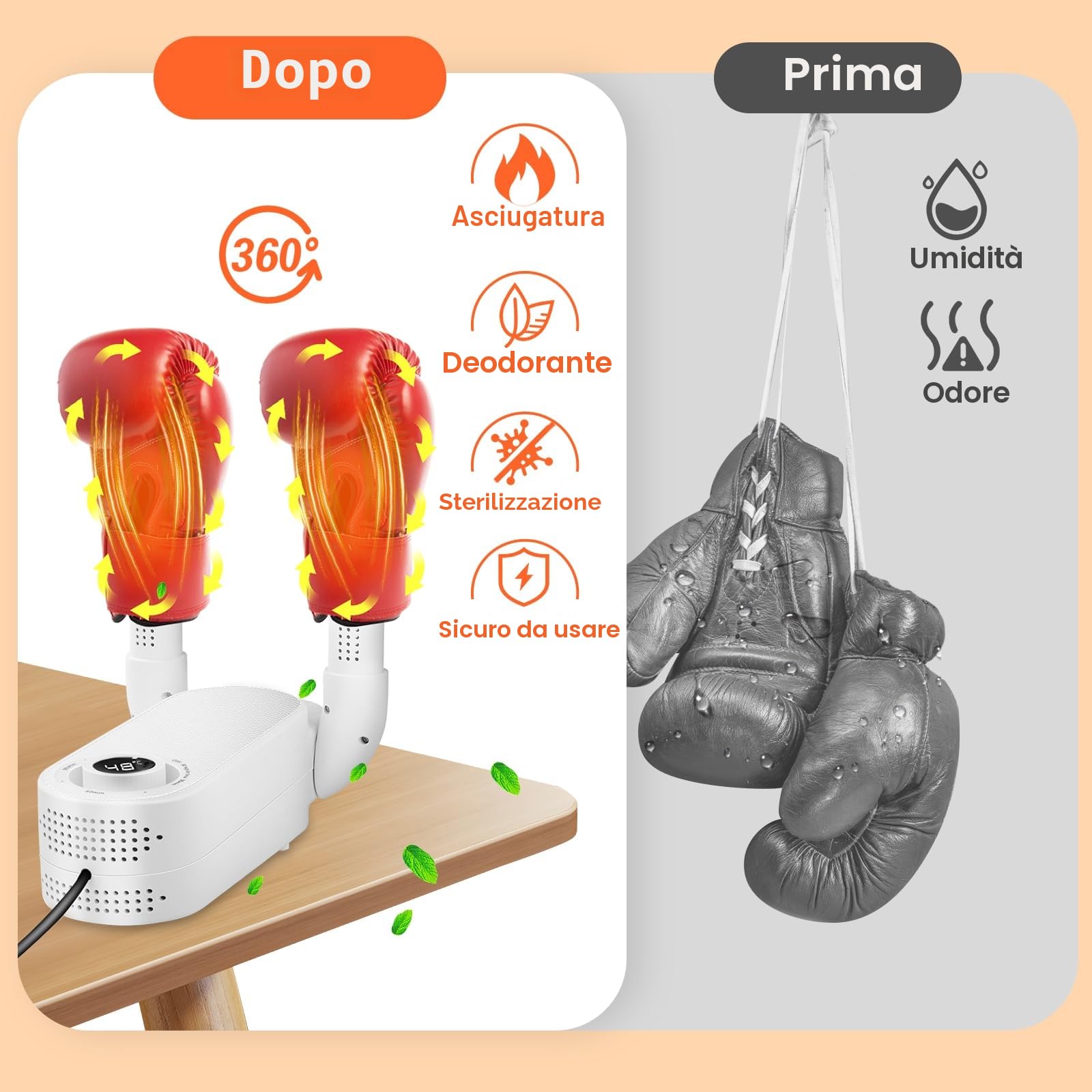 Asciuga Guantoni da Boxe, Asciuga Scarpe, Asciuga Stivali con Timer Intelligente, Design Pieghevole e Asciuga Scarpe Elettrico ad Asciugatura Rapida, Elimina Efficacemente gli Odori (Spina UE)