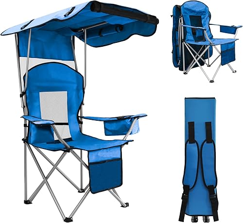 Miniatura 8 de BDL Silla de camping con toldo plegable portátil con soporte para tazas, persianas laterales, bolsillo lateral para campamento, playa, pesca,