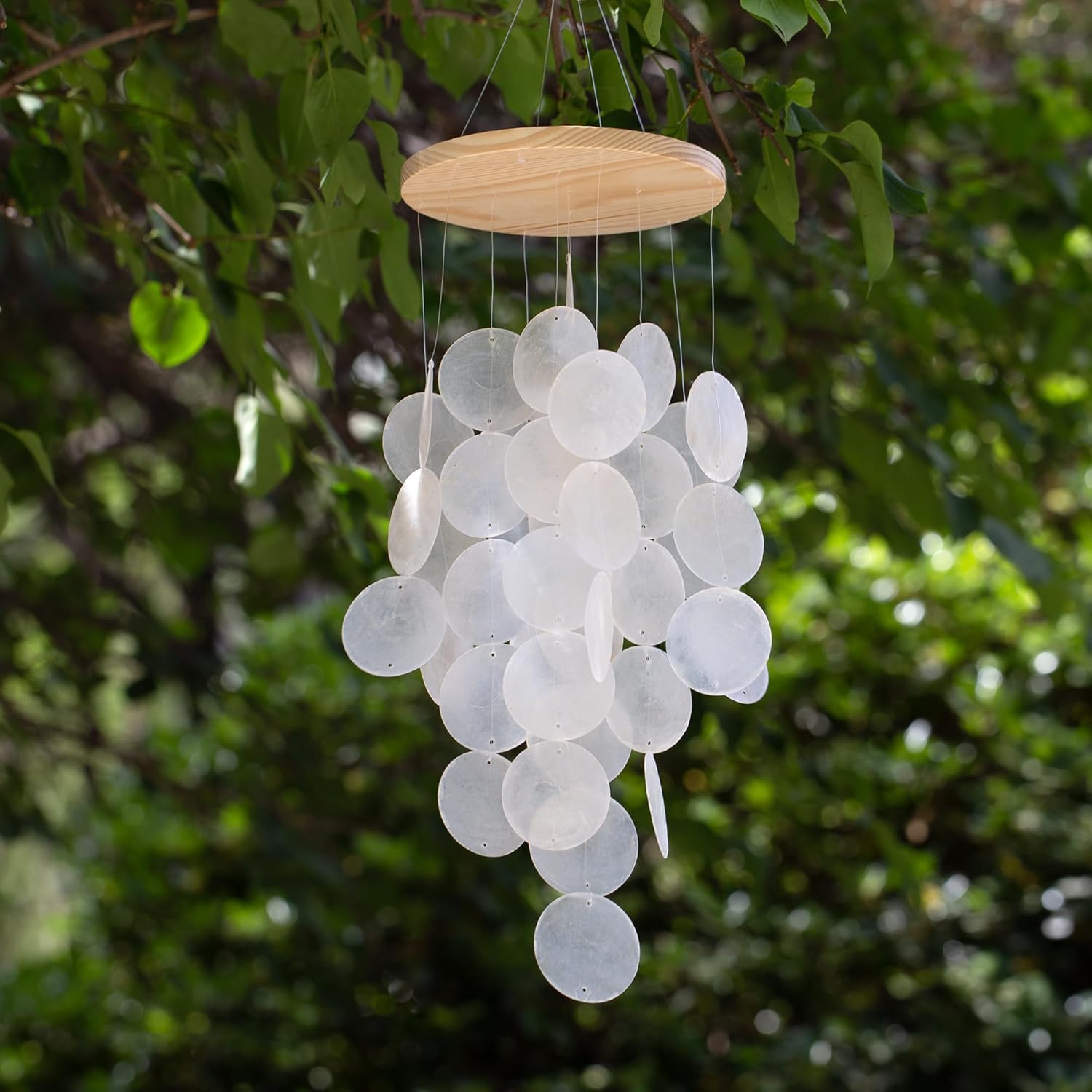 Wind Chimes for Outside, Handcrafted White Capiz Shells Windchime Coastal Style Decor for Indoor/Outdoors, Garden Decors, Great Gift for Women, Beach Hanging Decor, Wind Chimes Lovers and More - Image 2