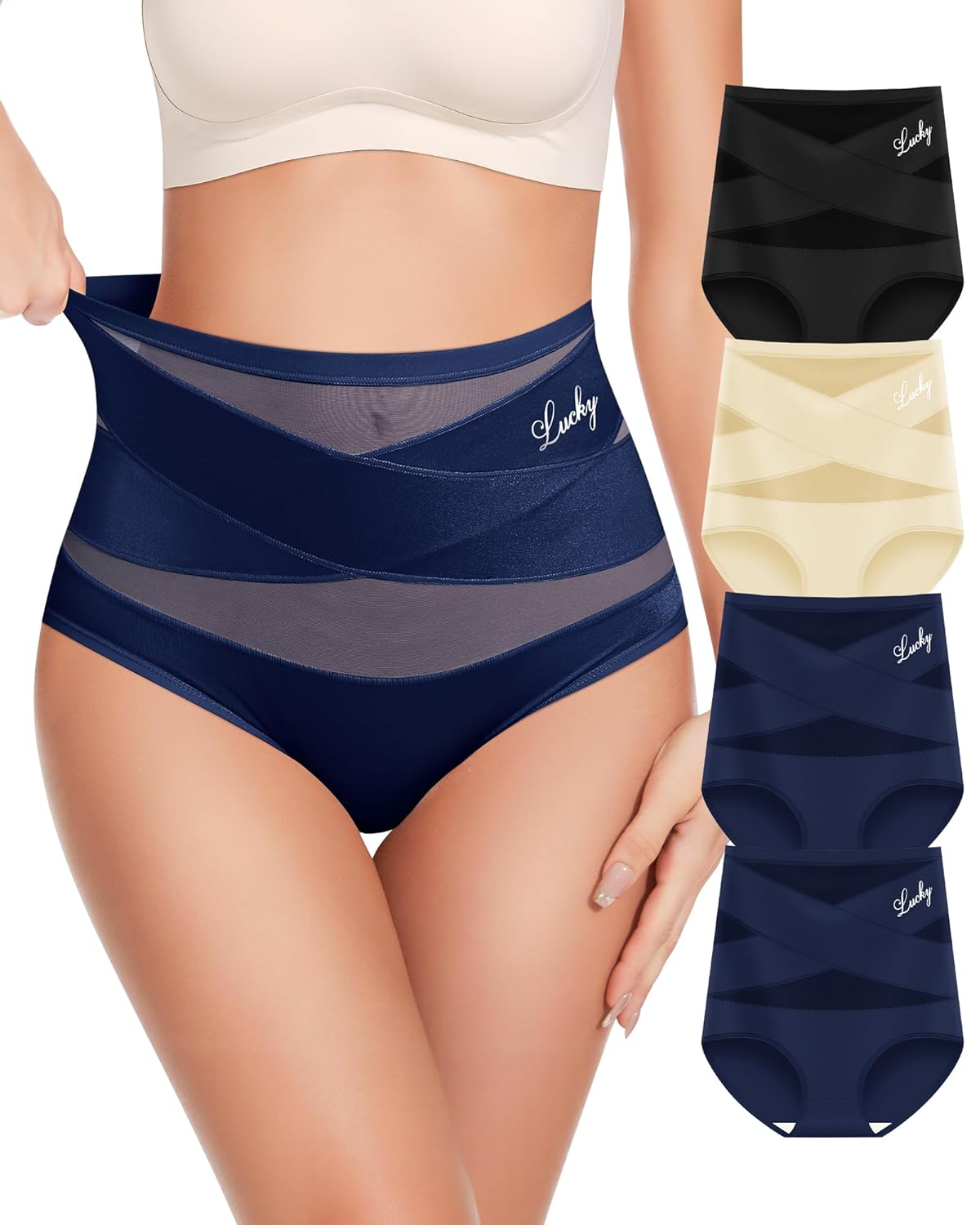 Womens Underwear 4 Pack High Waisted No Muffin Top Tummy Control Ladies Panties Postpartum Briefs Full Coverage